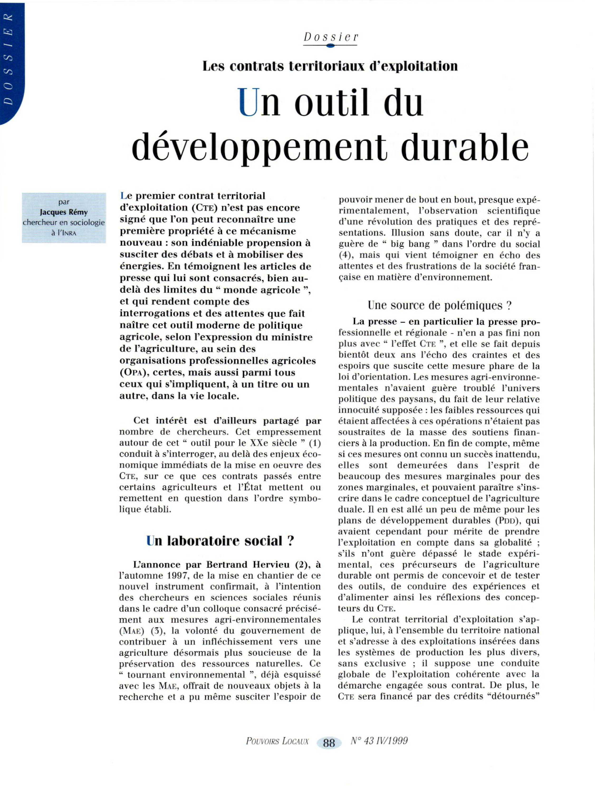 Article : Les contrats territoriaux d’exploitation - Un outil du développement durable