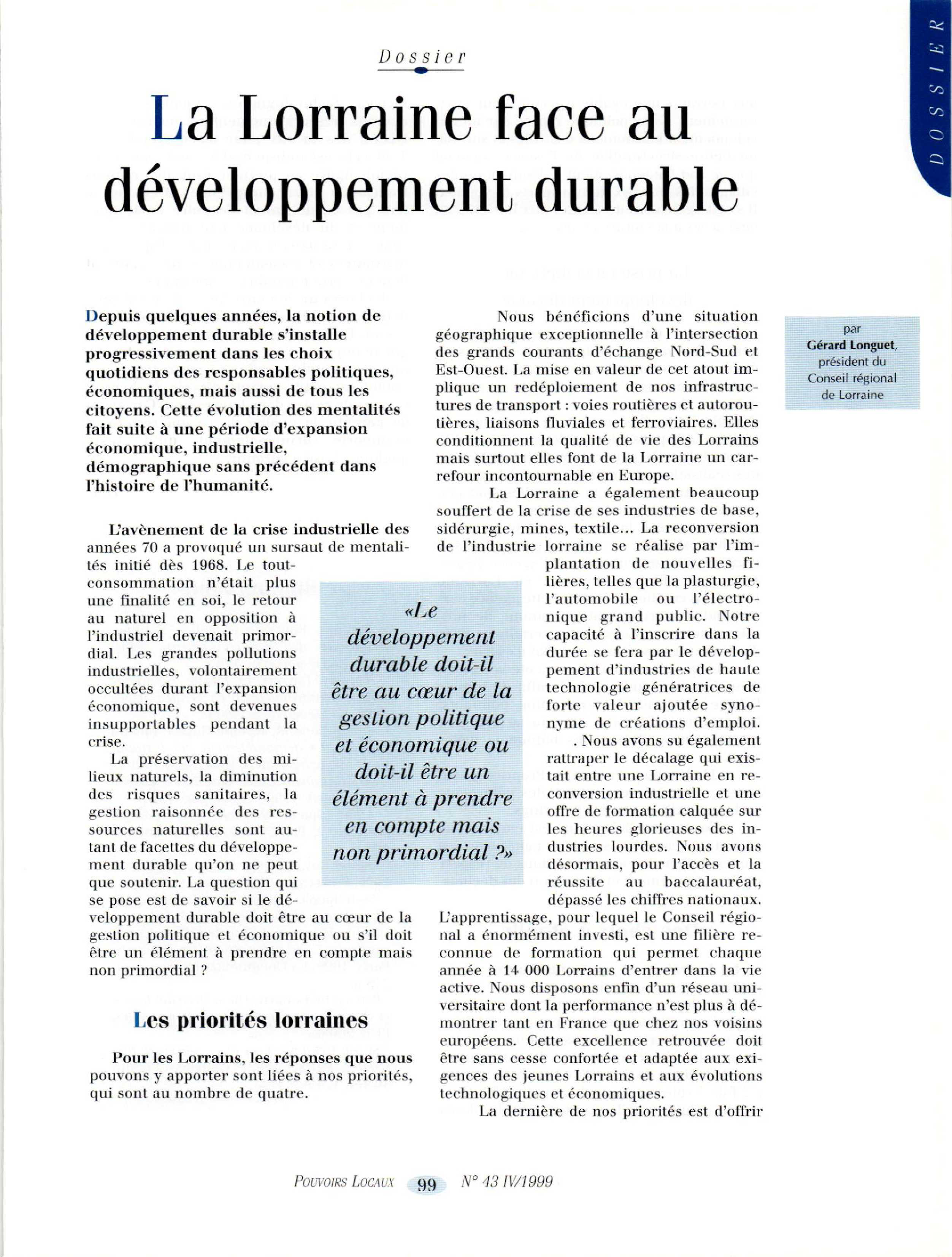 Article : La Lorraine face au développement durable