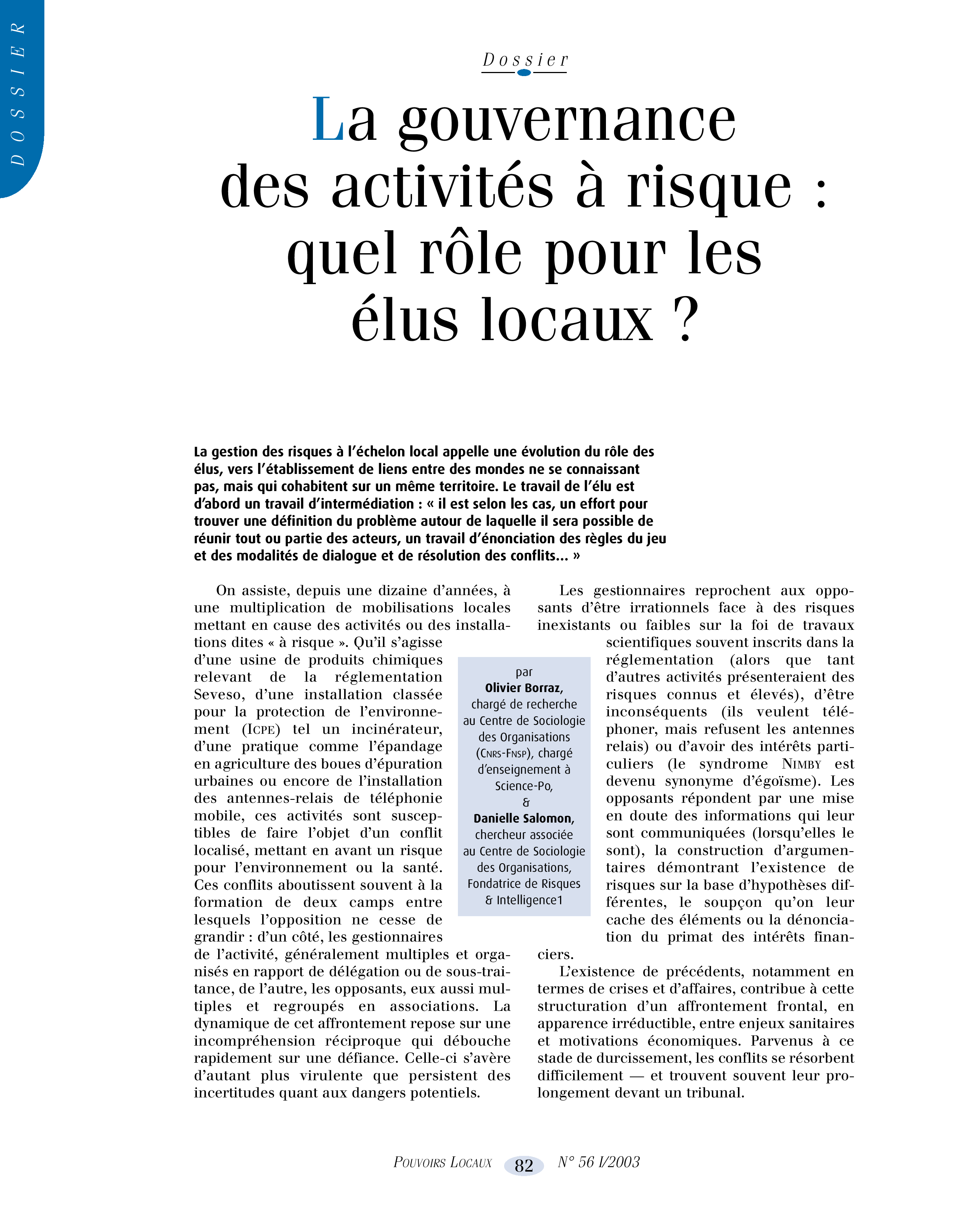 Article : La gouvernance des activités à risque : quel rôle pour les élus locaux ?