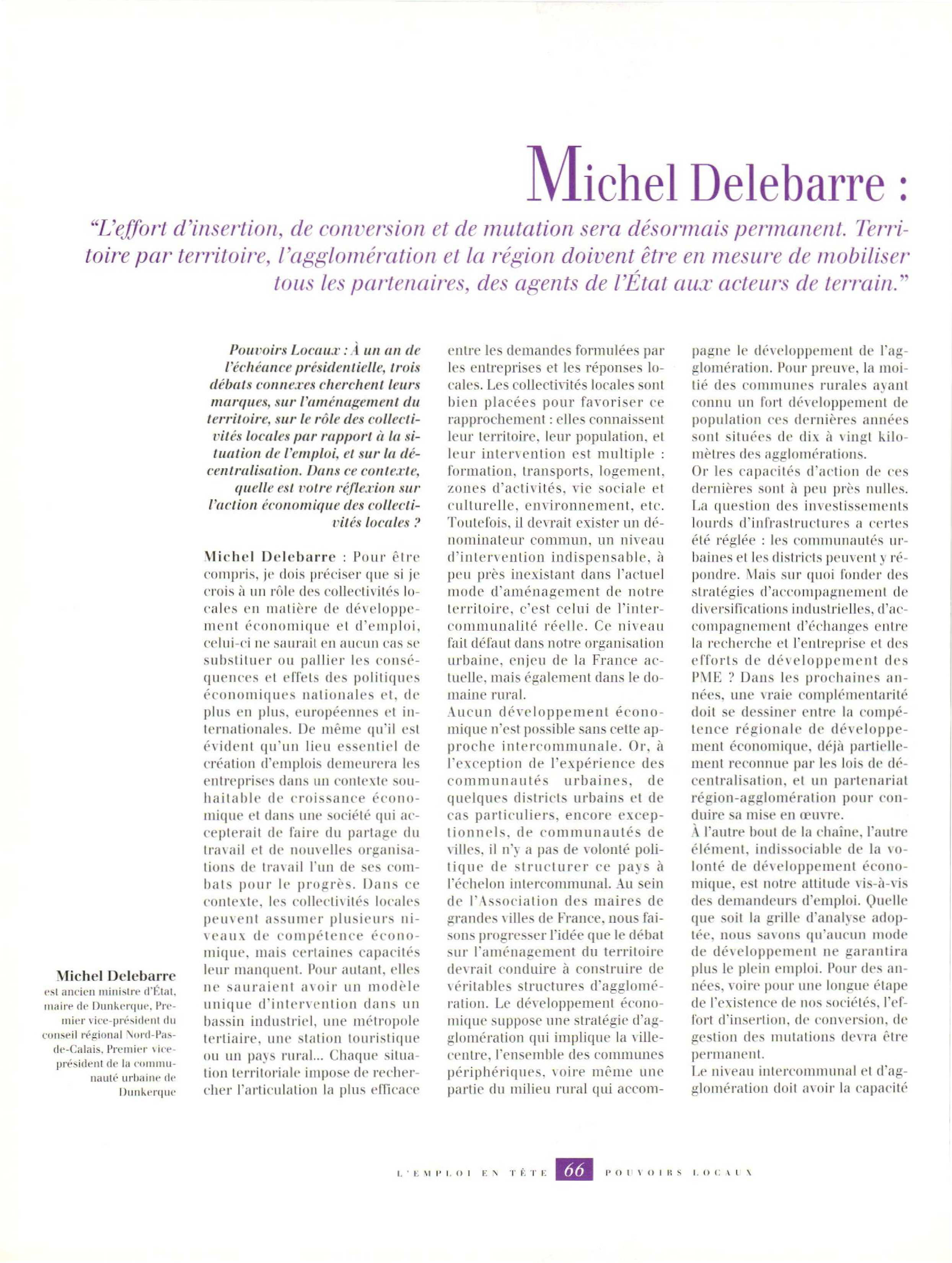 Article : Entretien avec Delebarre M.