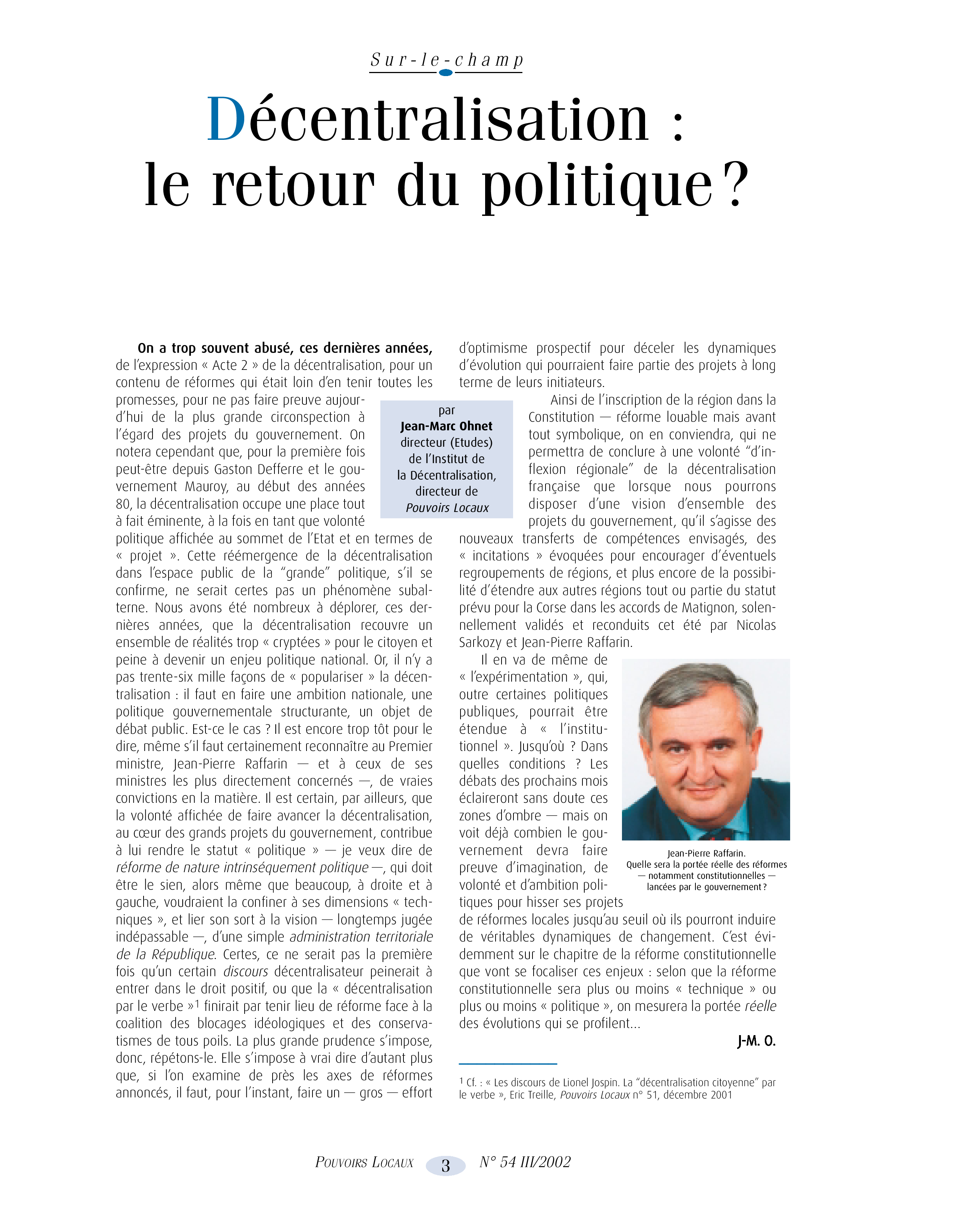 Article : Décentralisation : le retour du politique