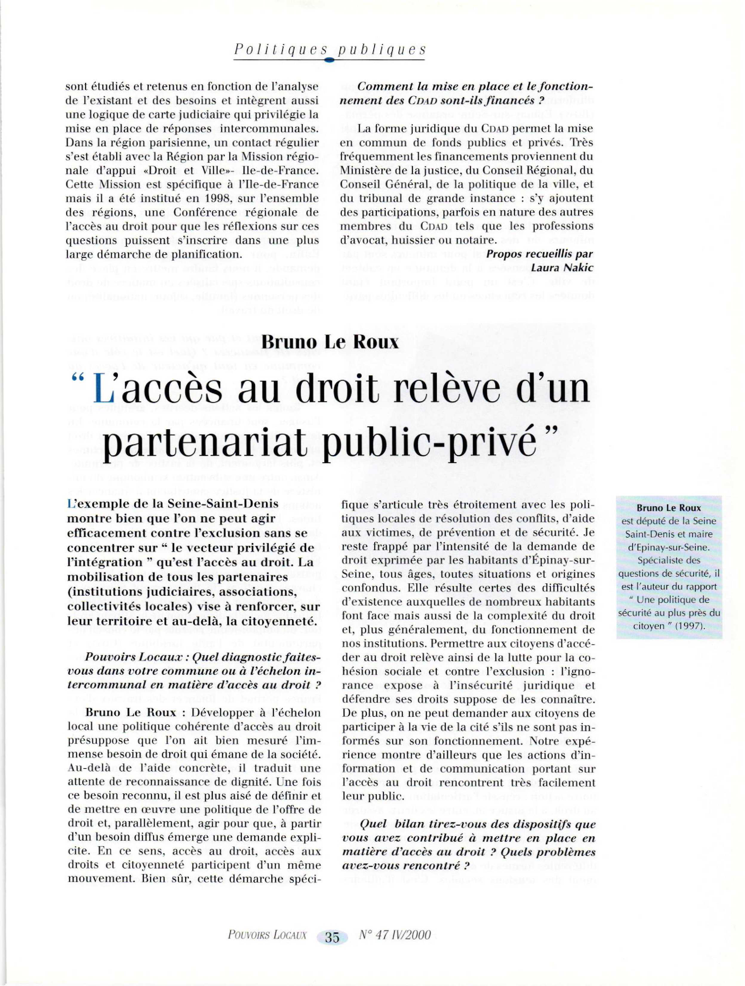 Article : « L’accès au droit relève d’un partenariat public-privé »