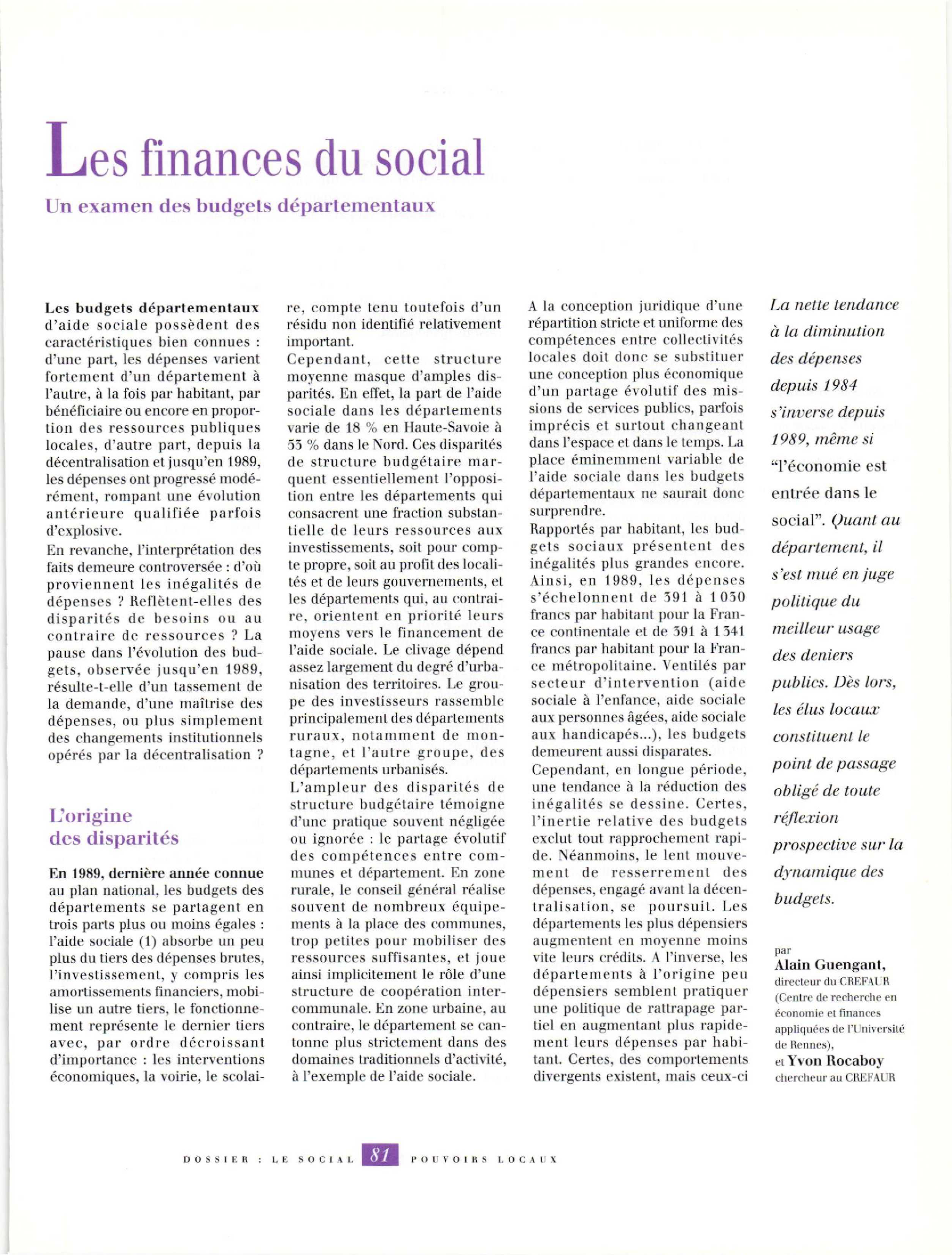 Article : Les finances du social