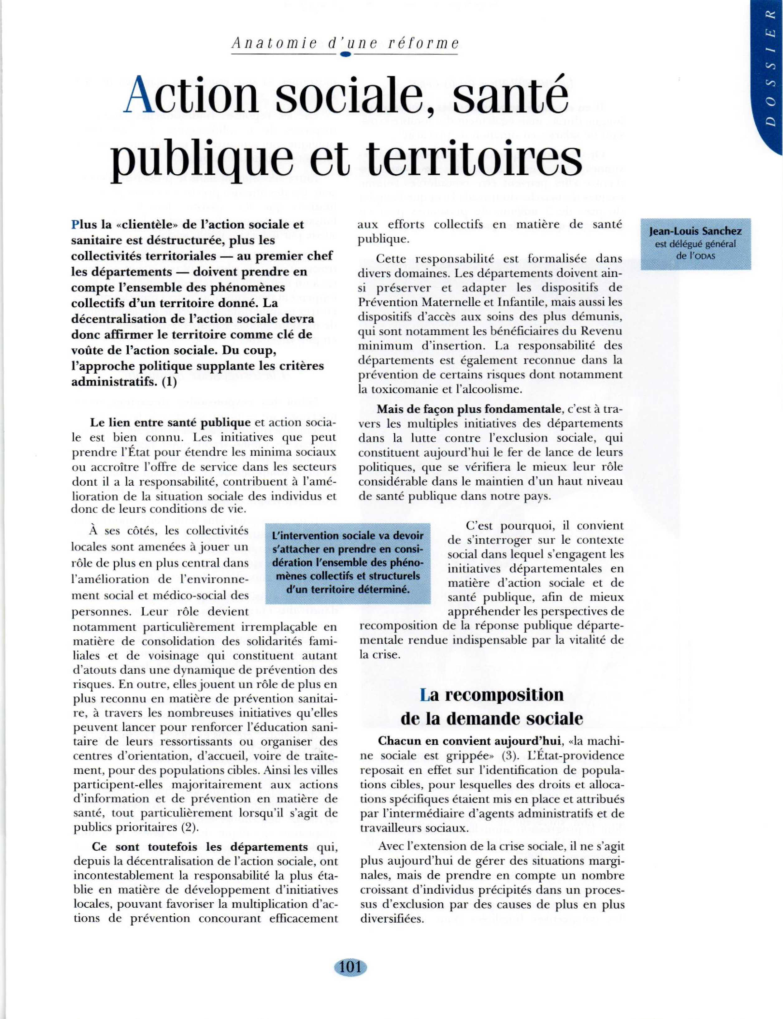 Article : Action sociale, santé publique et territoires