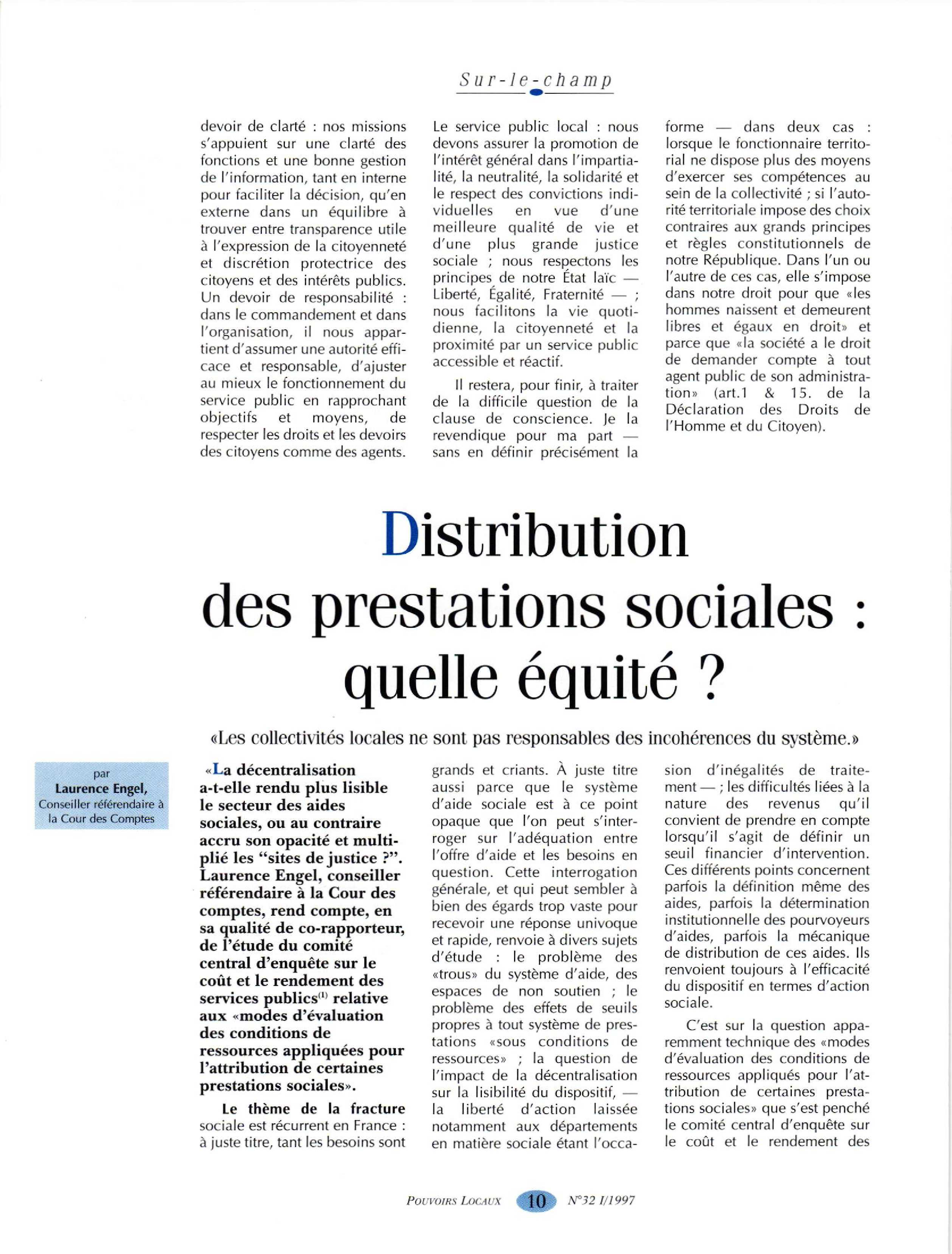 Article : Distribution des prestations sociales : quelle équité ?