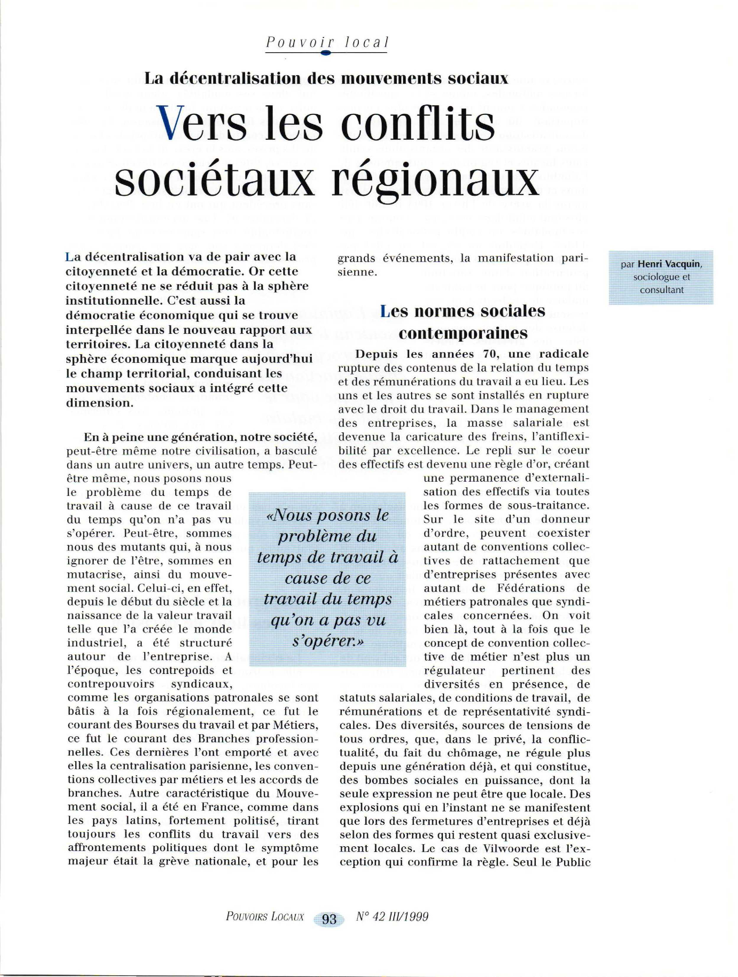 Article : La décentralisation des mouvements sociaux - Vers les conflits sociétaux régionaux