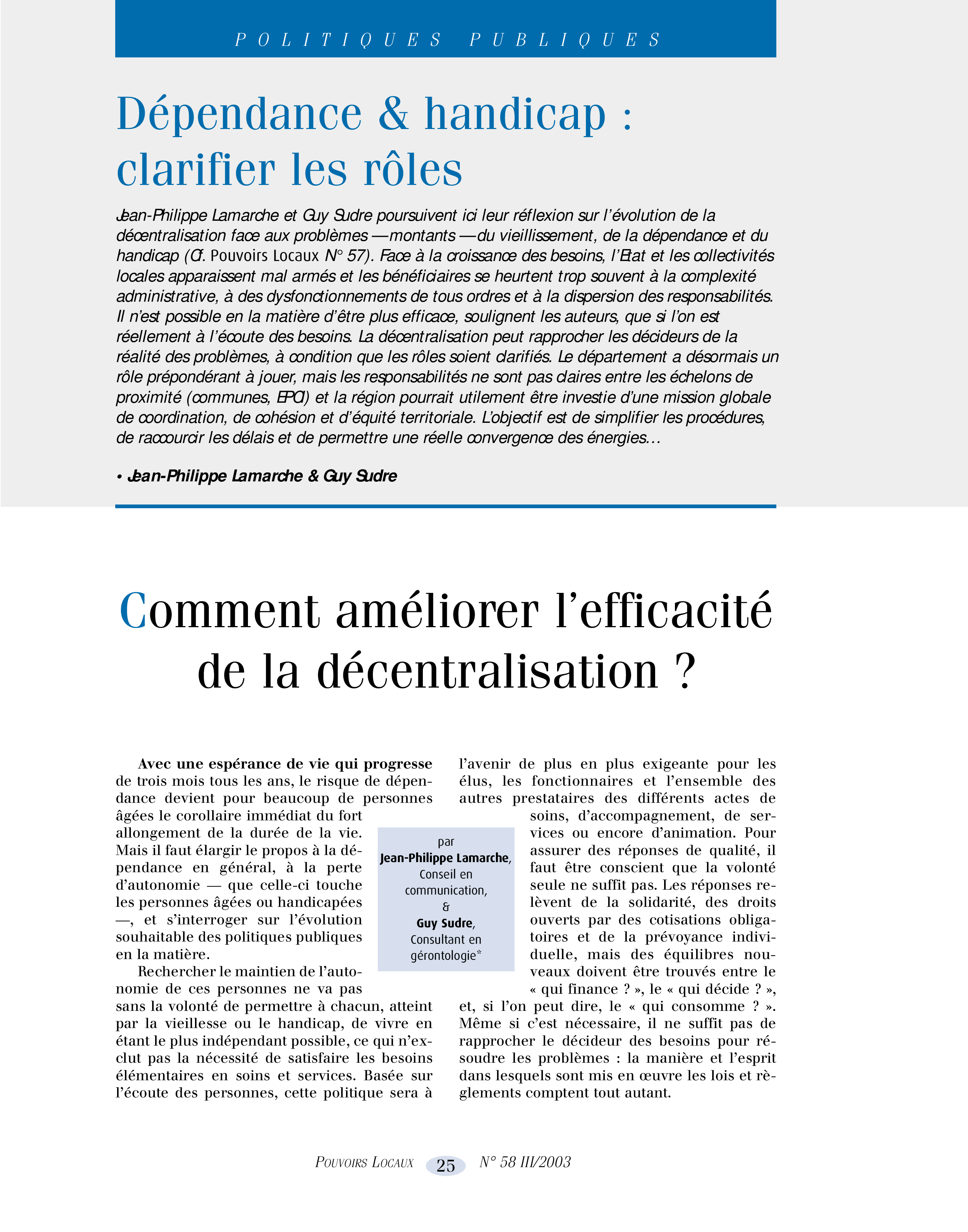 Article : Comment améliorer l’efficacité de la décentralisation?