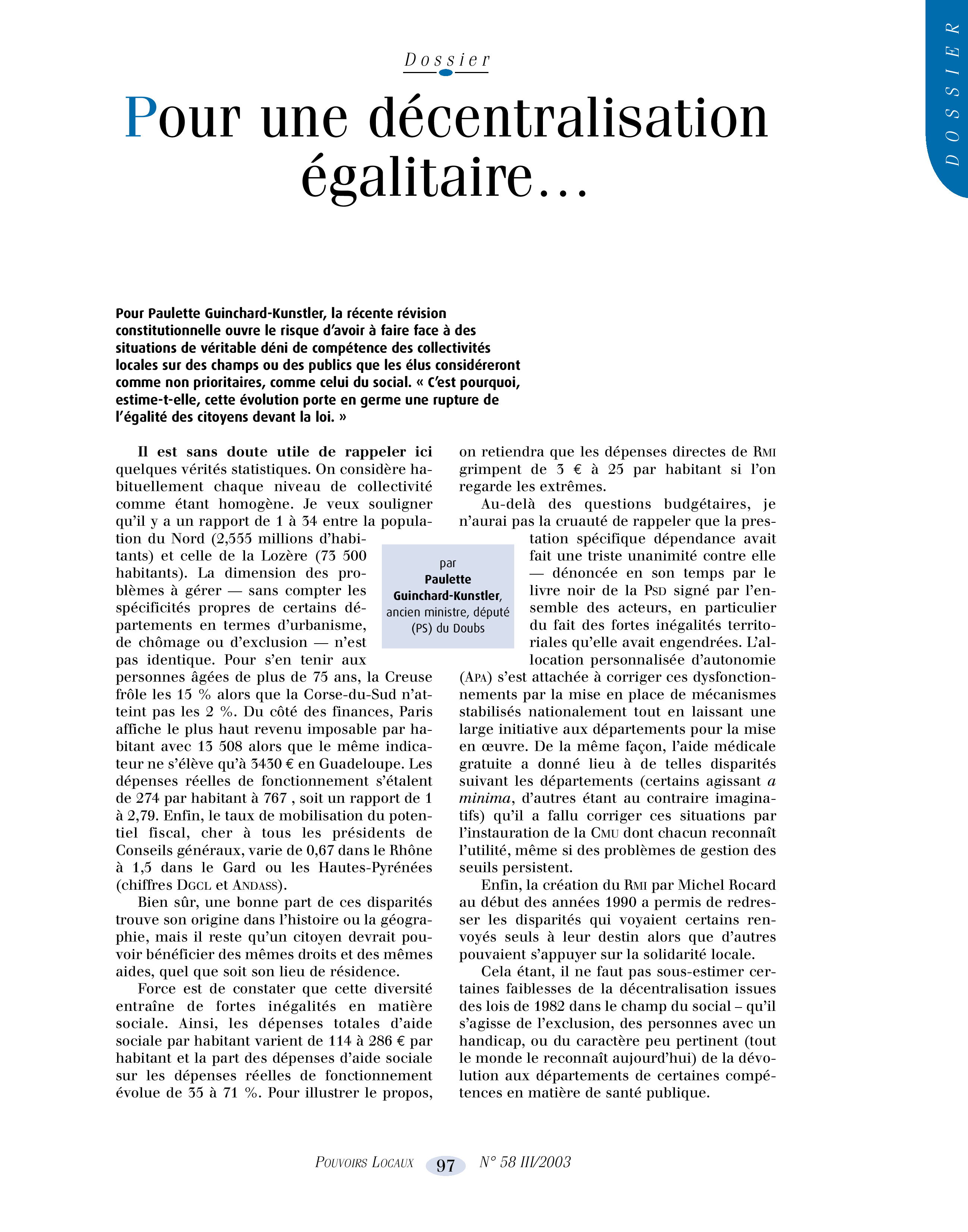 Article : Pour une décentralisation égalitaire