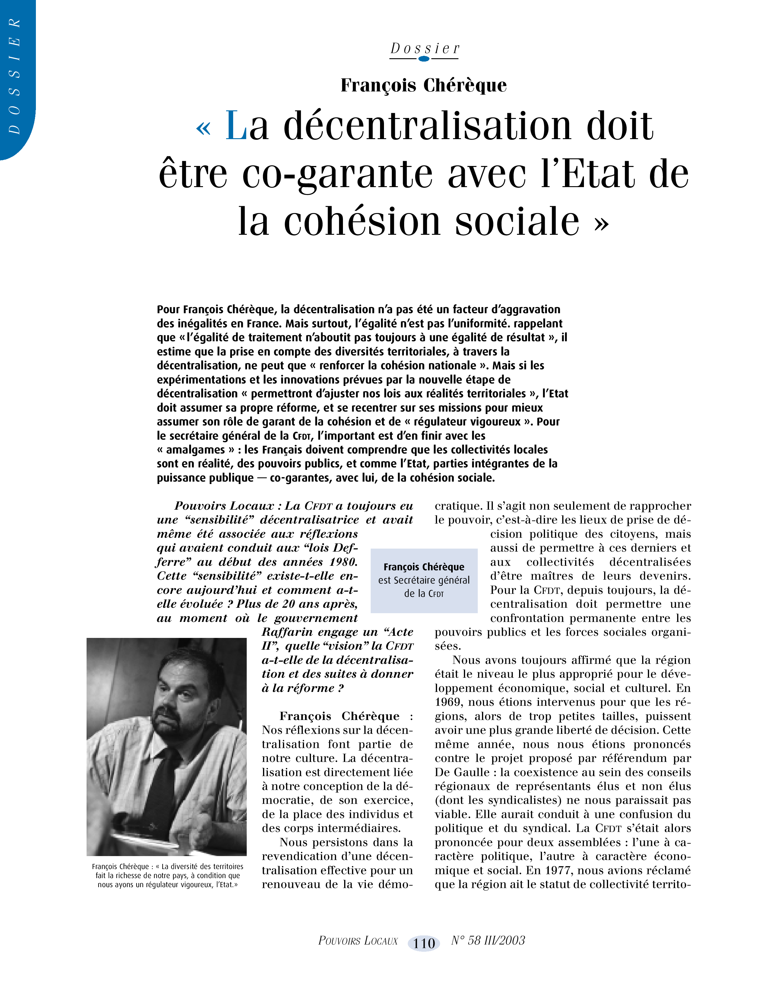 Article : La décentralisation doit être co-garante avec l’Etat de la cohésion sociale