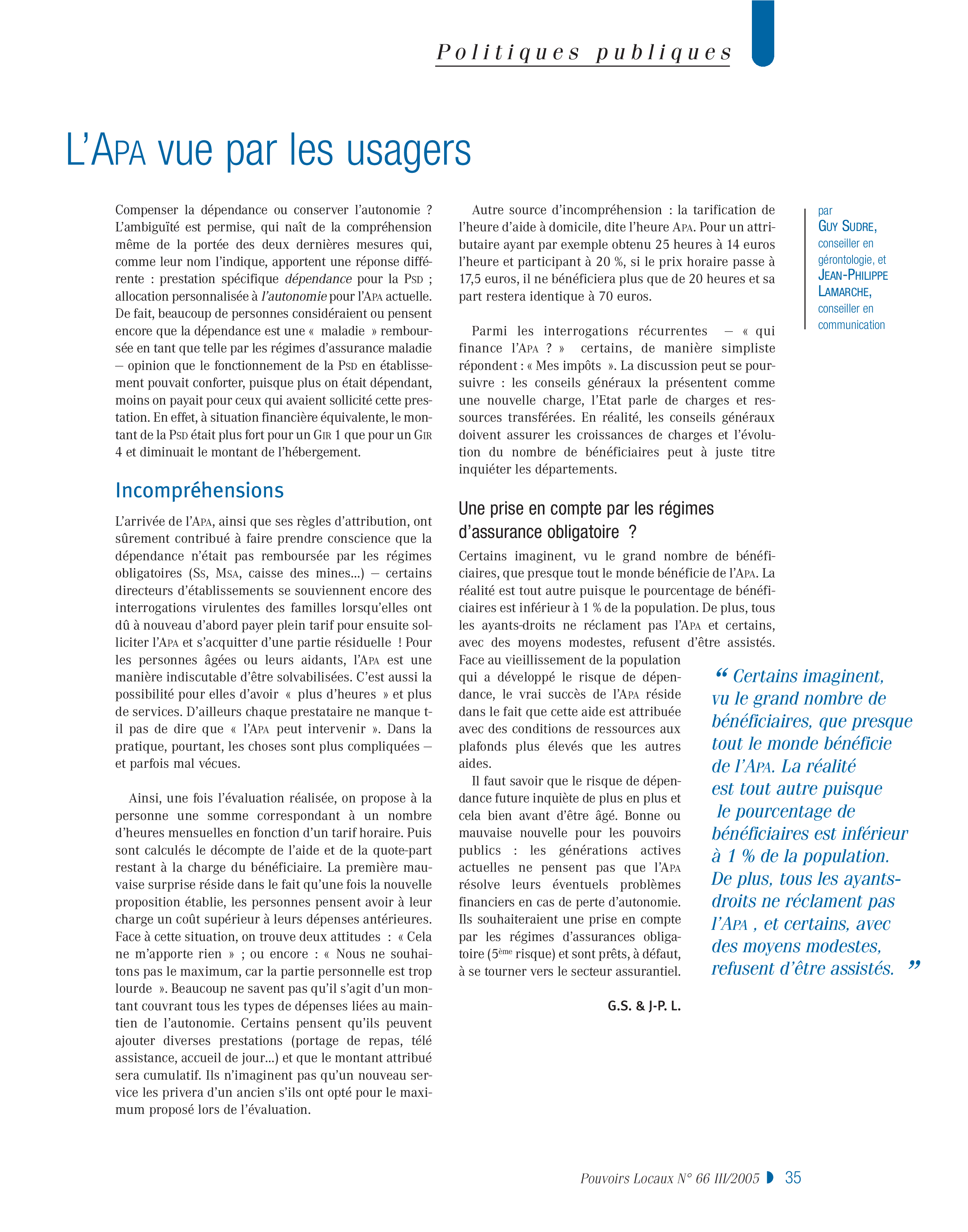 Article : L’APA vue par les usagers