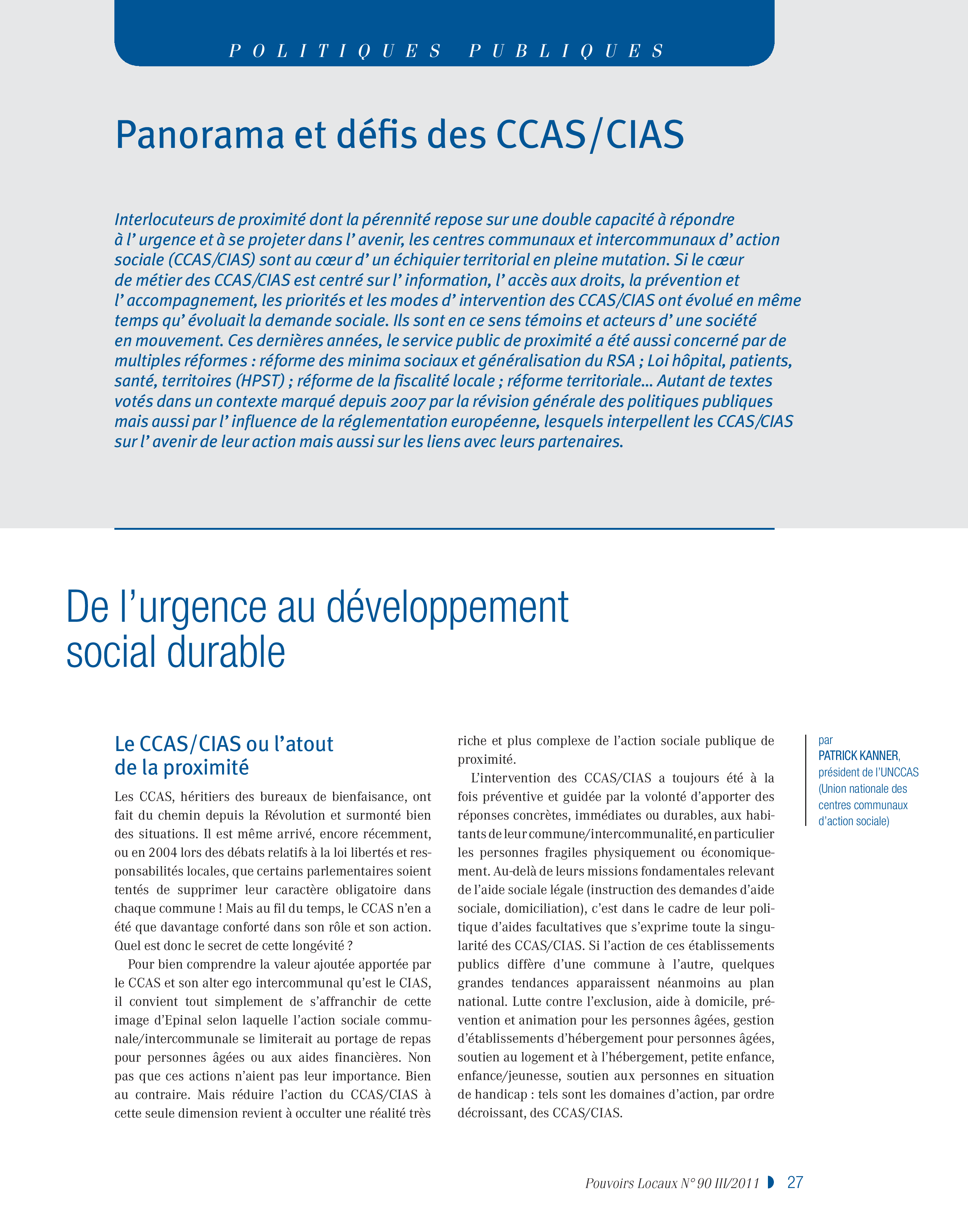 Article : Panorama et défis des CCAS/CIAS