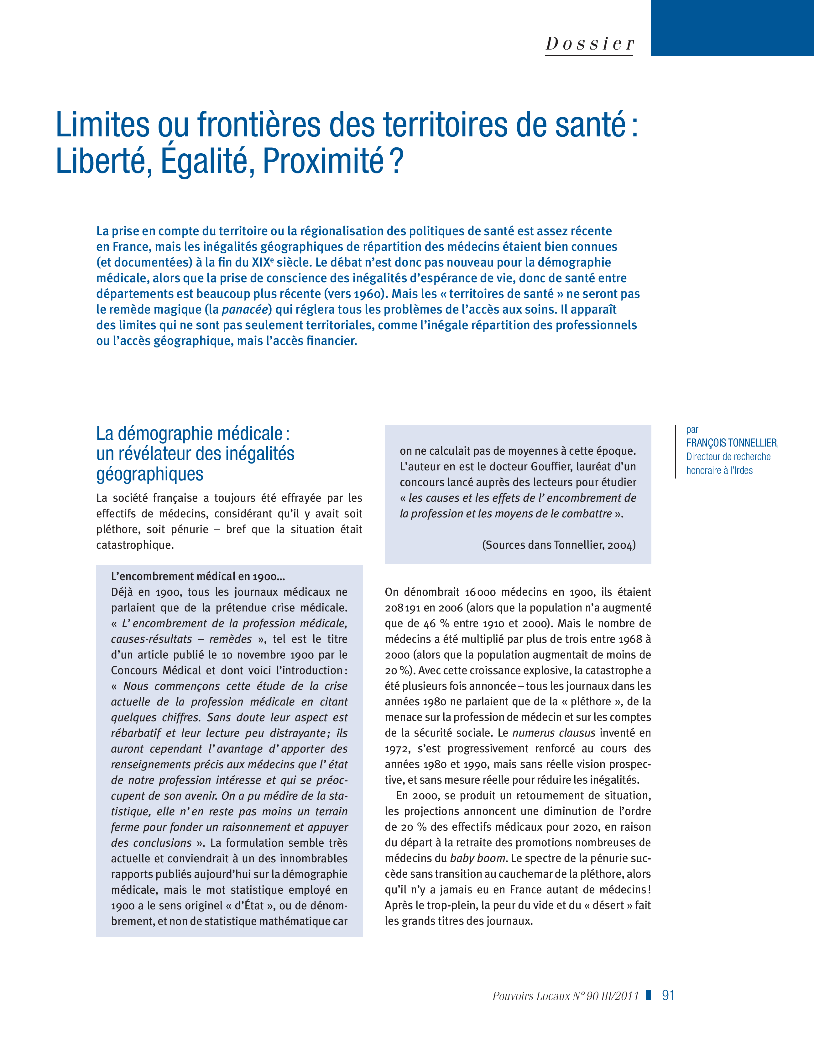 Article : Limites ou frontières des territoires de santé : Liberté, Egalité, Proximité ?