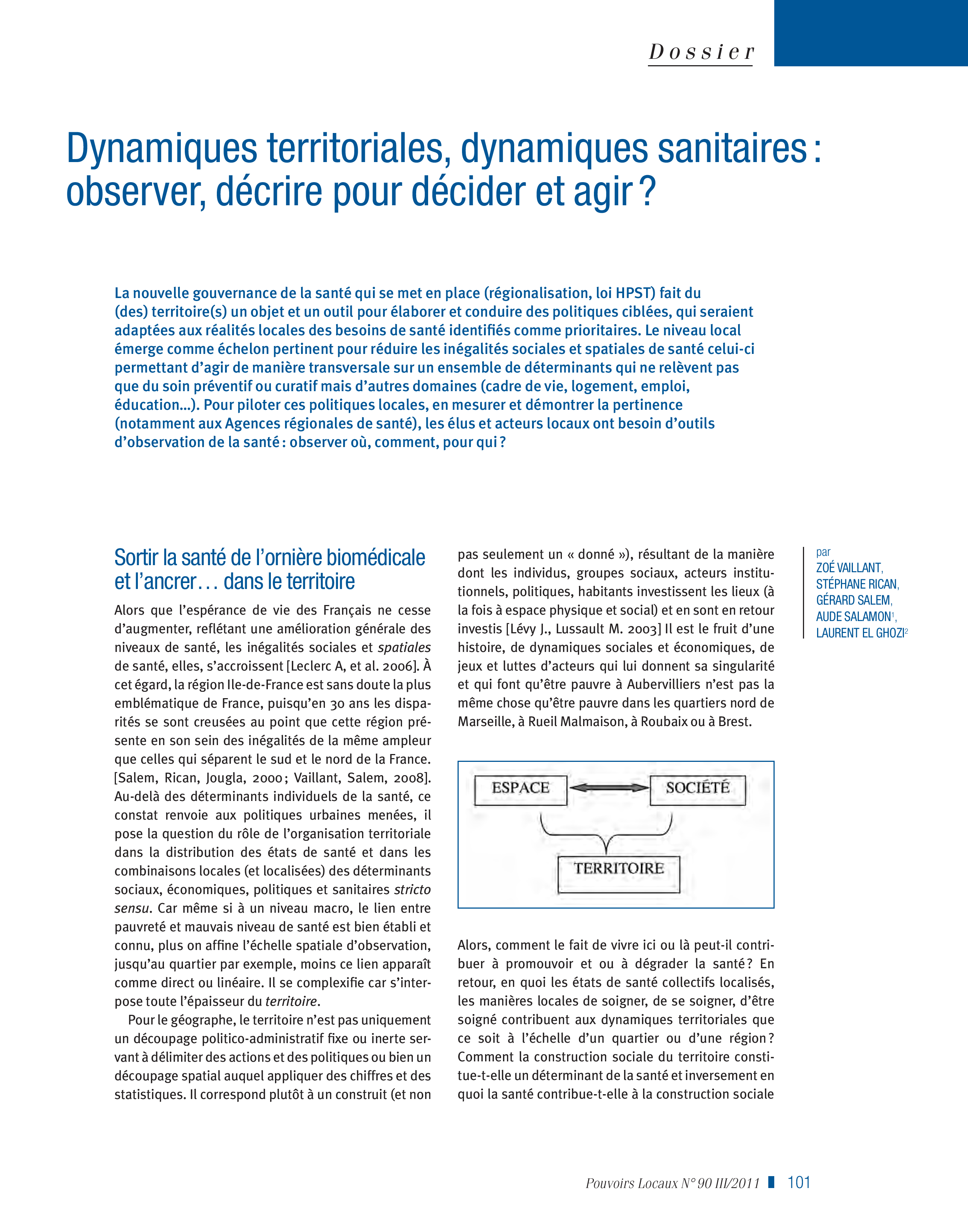 Article : Dynamiques territoriales, dynamiques sanitaires : observer, décrire pour décider et agir ?