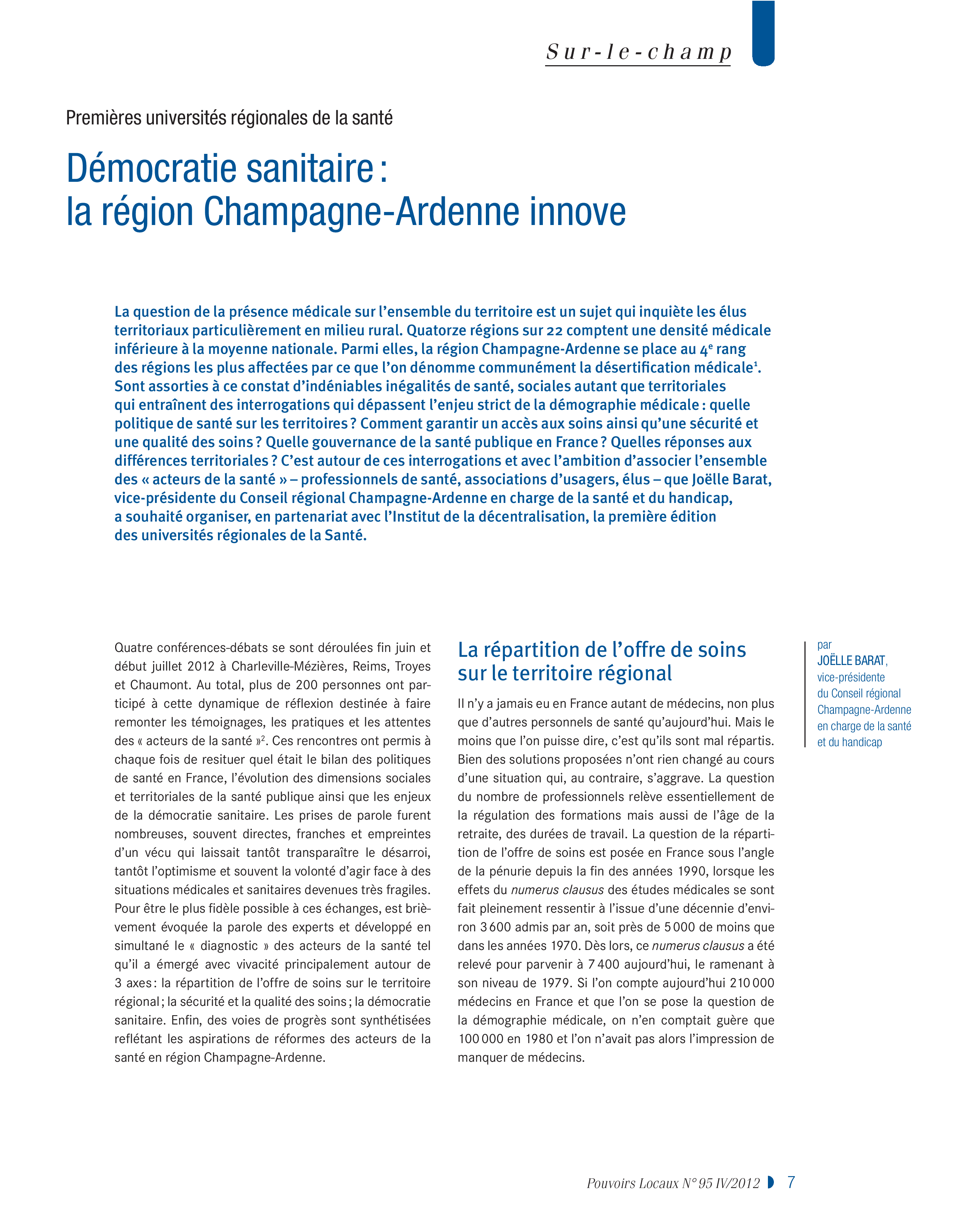 Article : Démocratie sanitaire : la région Champagne-Ardenne innove