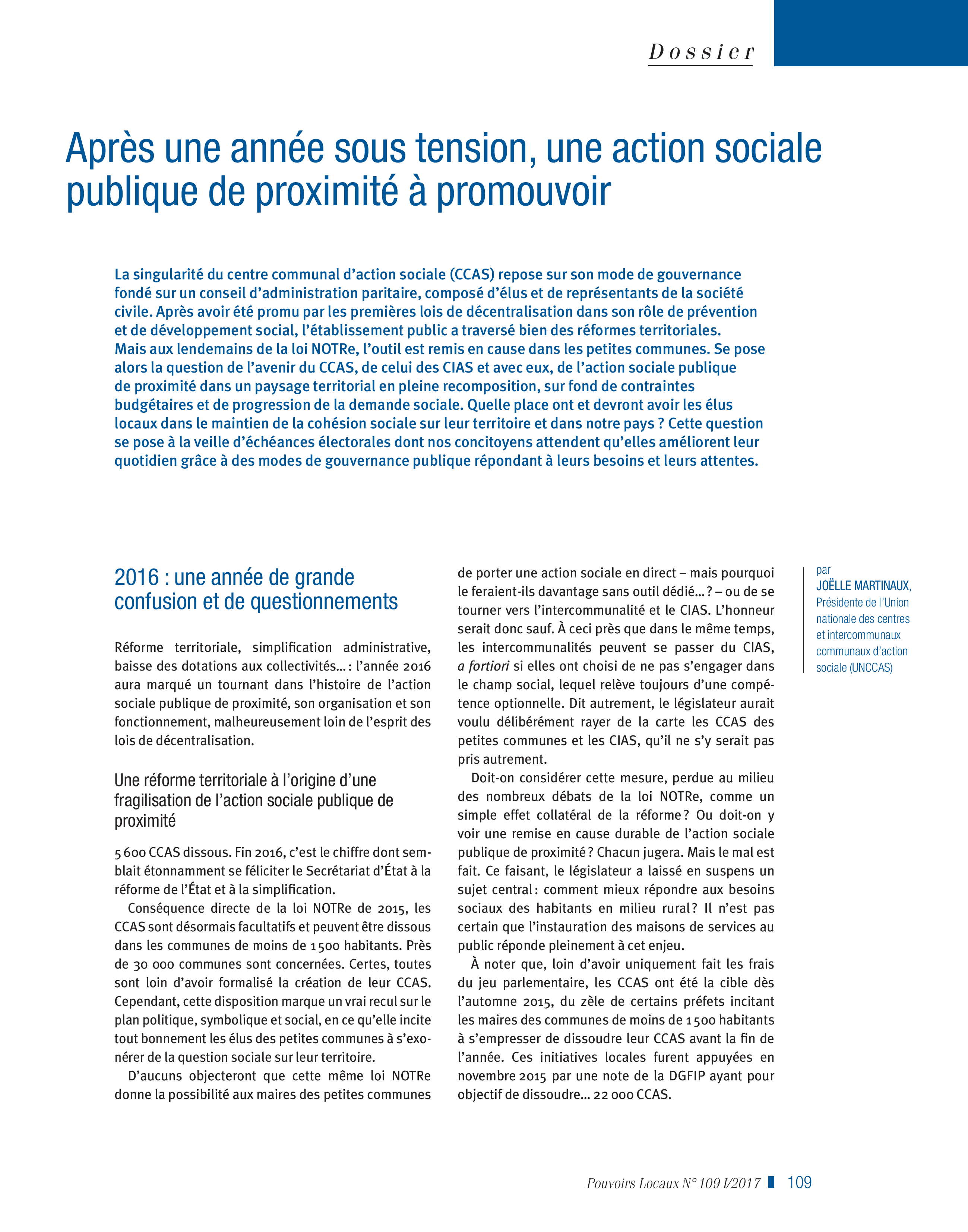 Article : Après une année sous tension, une action sociale publique de proximité à promouvoir