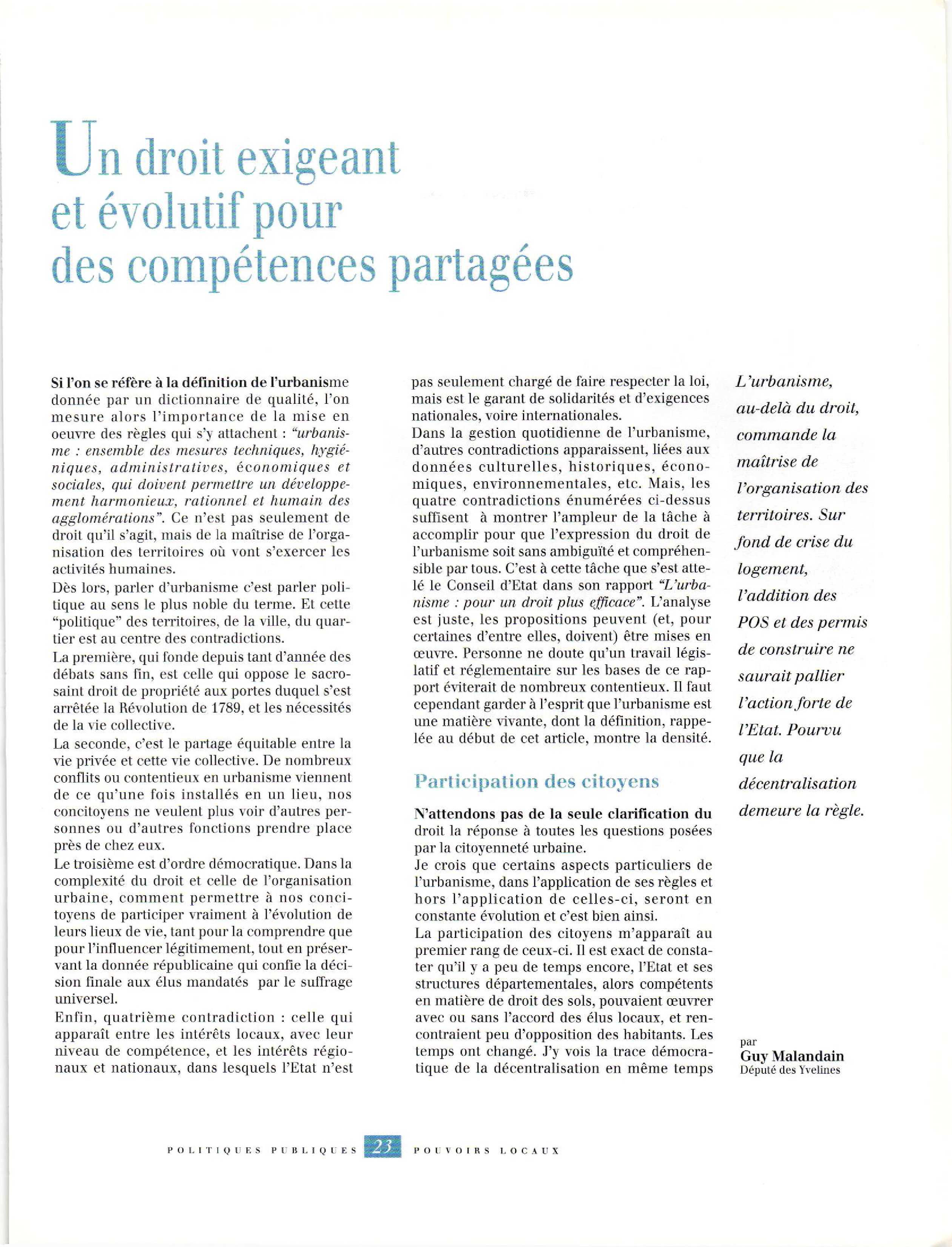 Article : Un droit exigeant et évolutif pour des compétences partagées