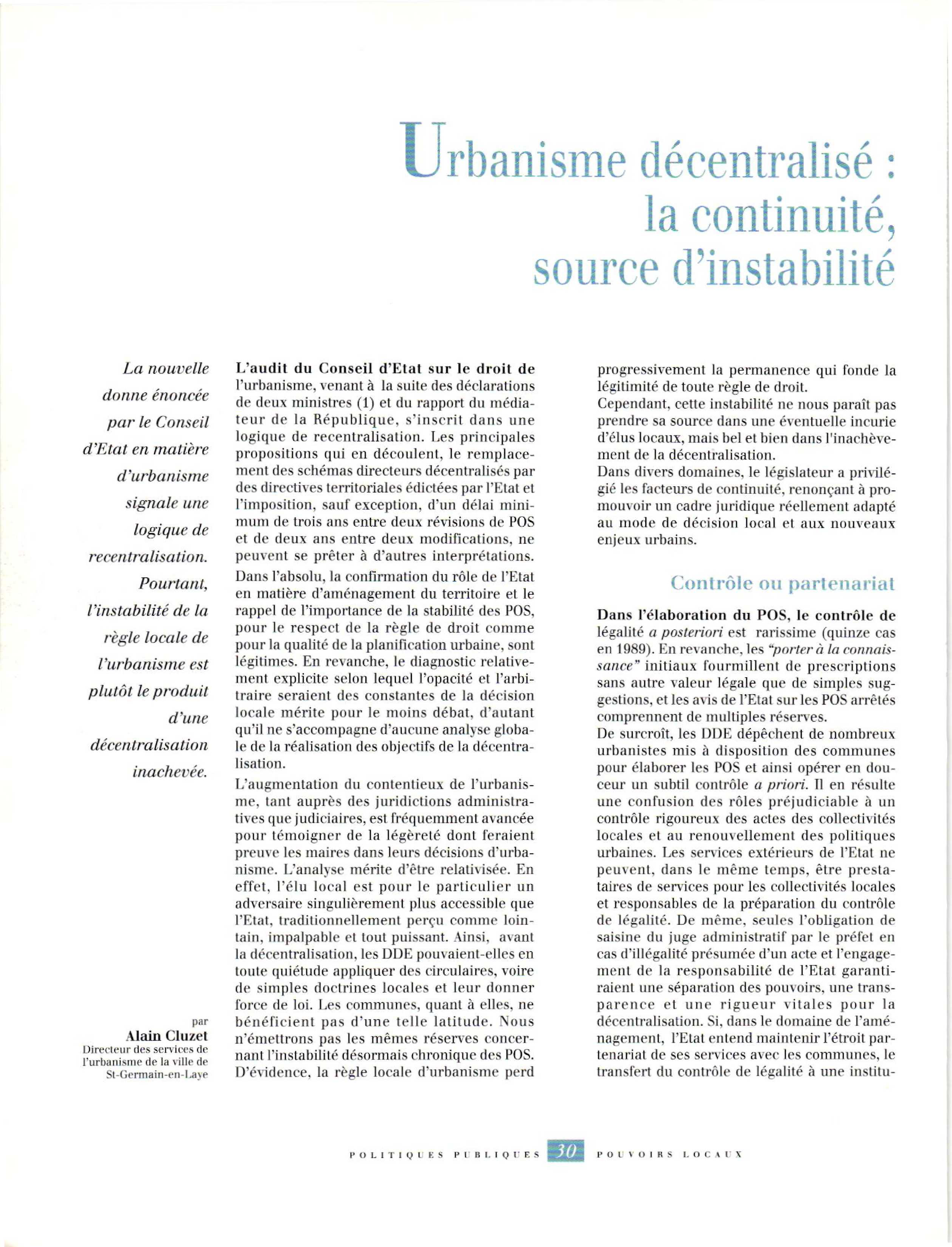 Article : Urbanisme décentralisé : la continuité source d’instabilité