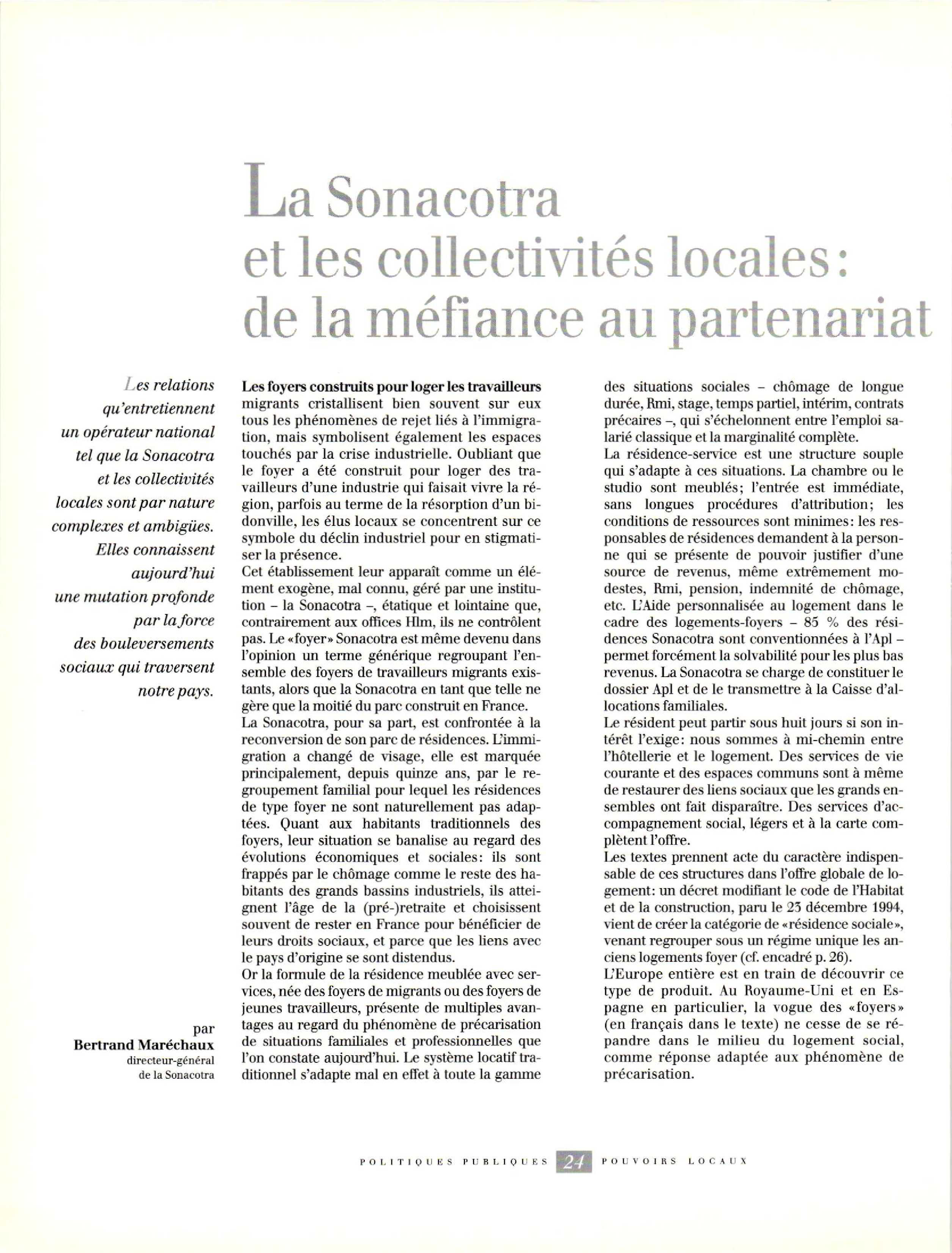 Article : La Sonacotra et les collectivités locales : de la méfiance au partenariat