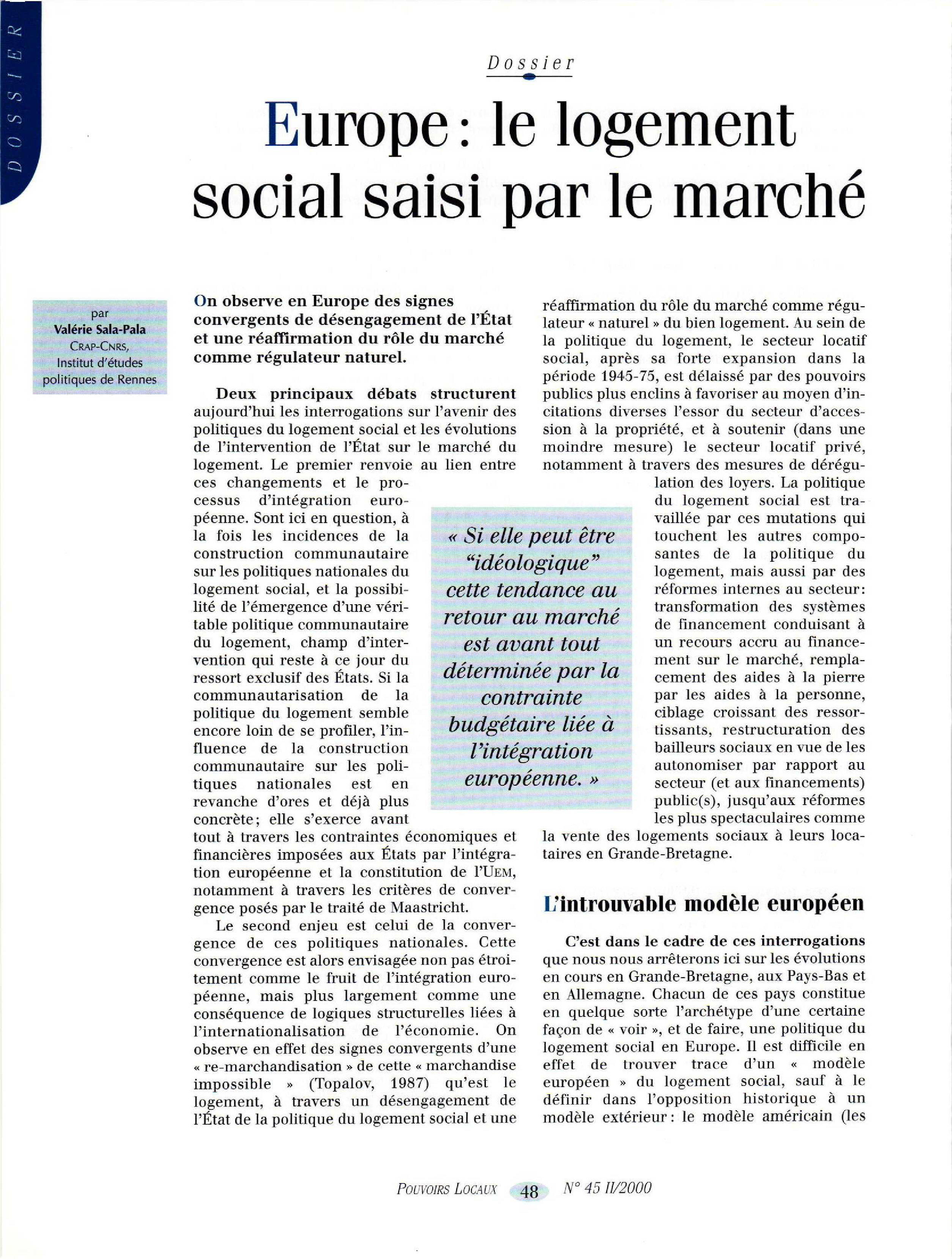 Article : Europe : le logement social saisi par le marché