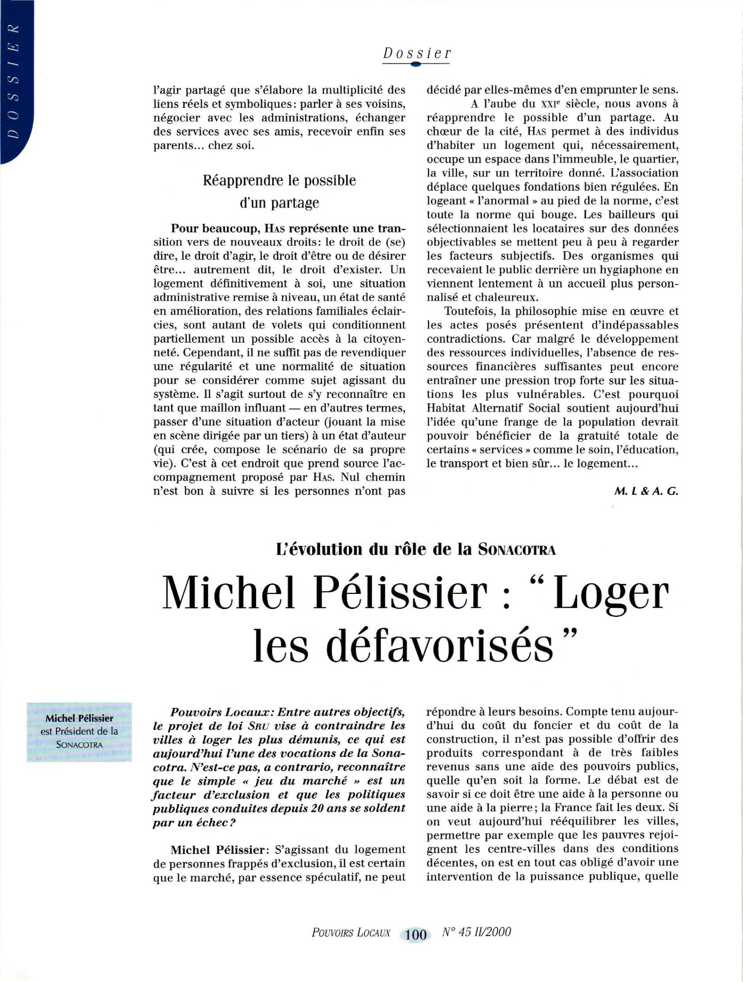 Article : Entretien avec Michel Pélissier
