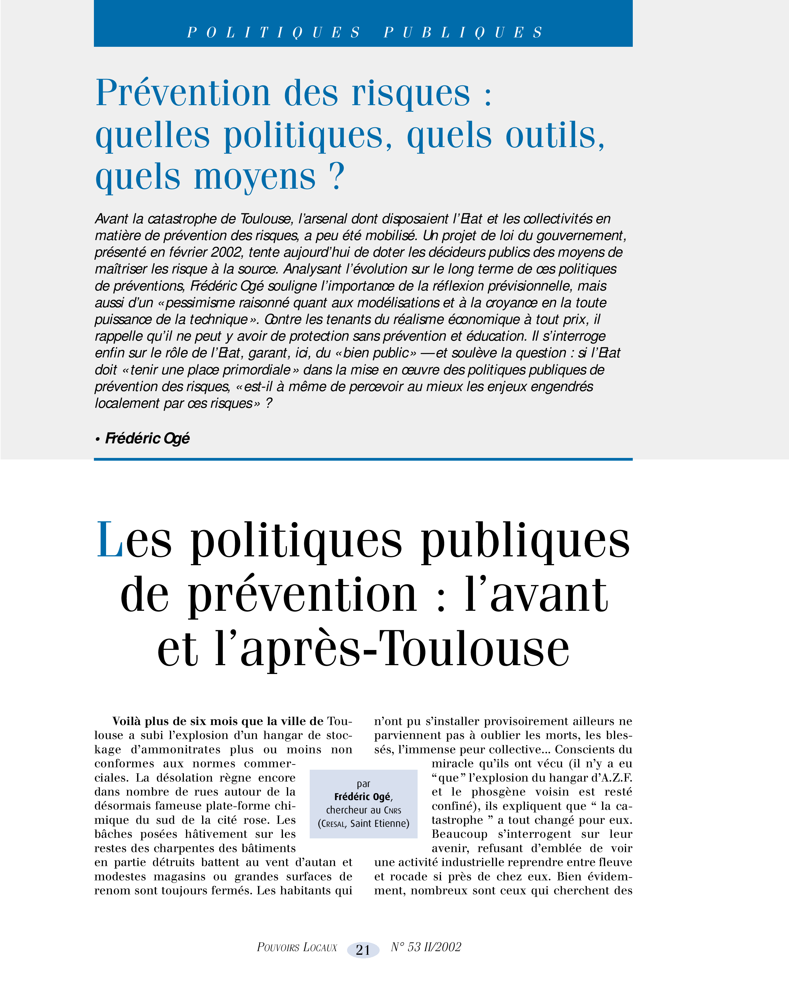 Article : Les politiques publiques de prévention : l’avant et l’après Toulouse