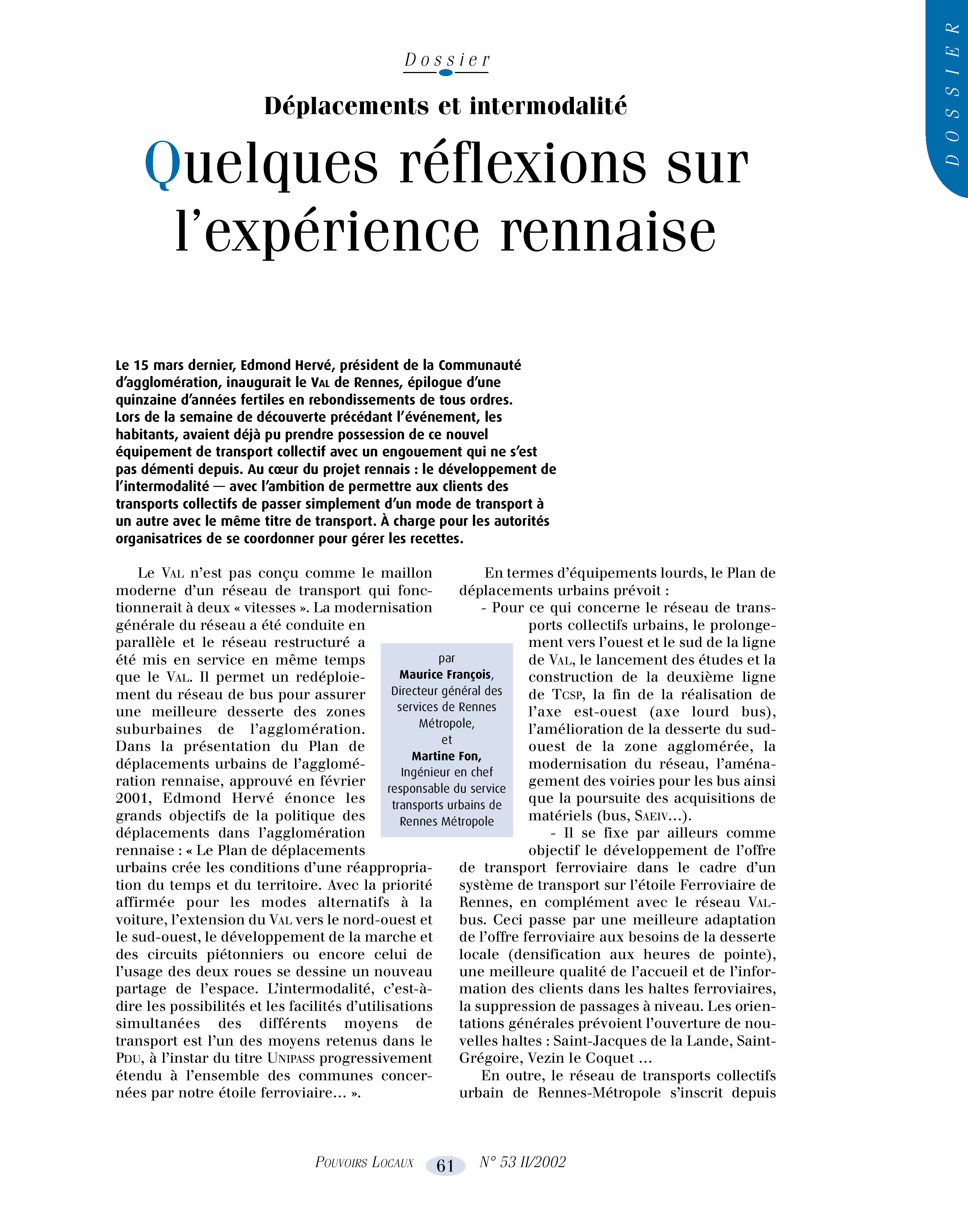 Article : Déplacement et transports : quelques réflexions rennaise