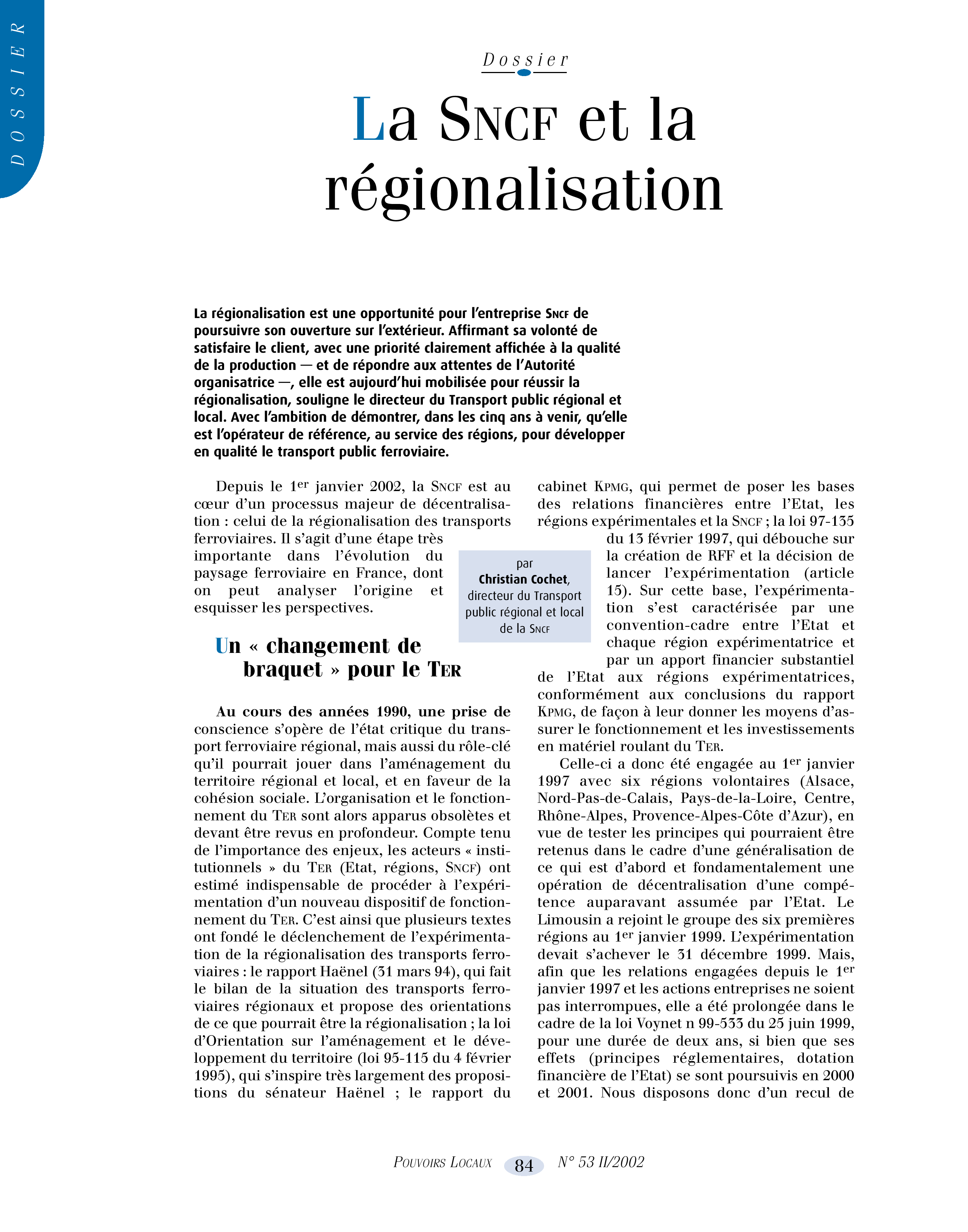 Article : La SNCF et la régionalisation