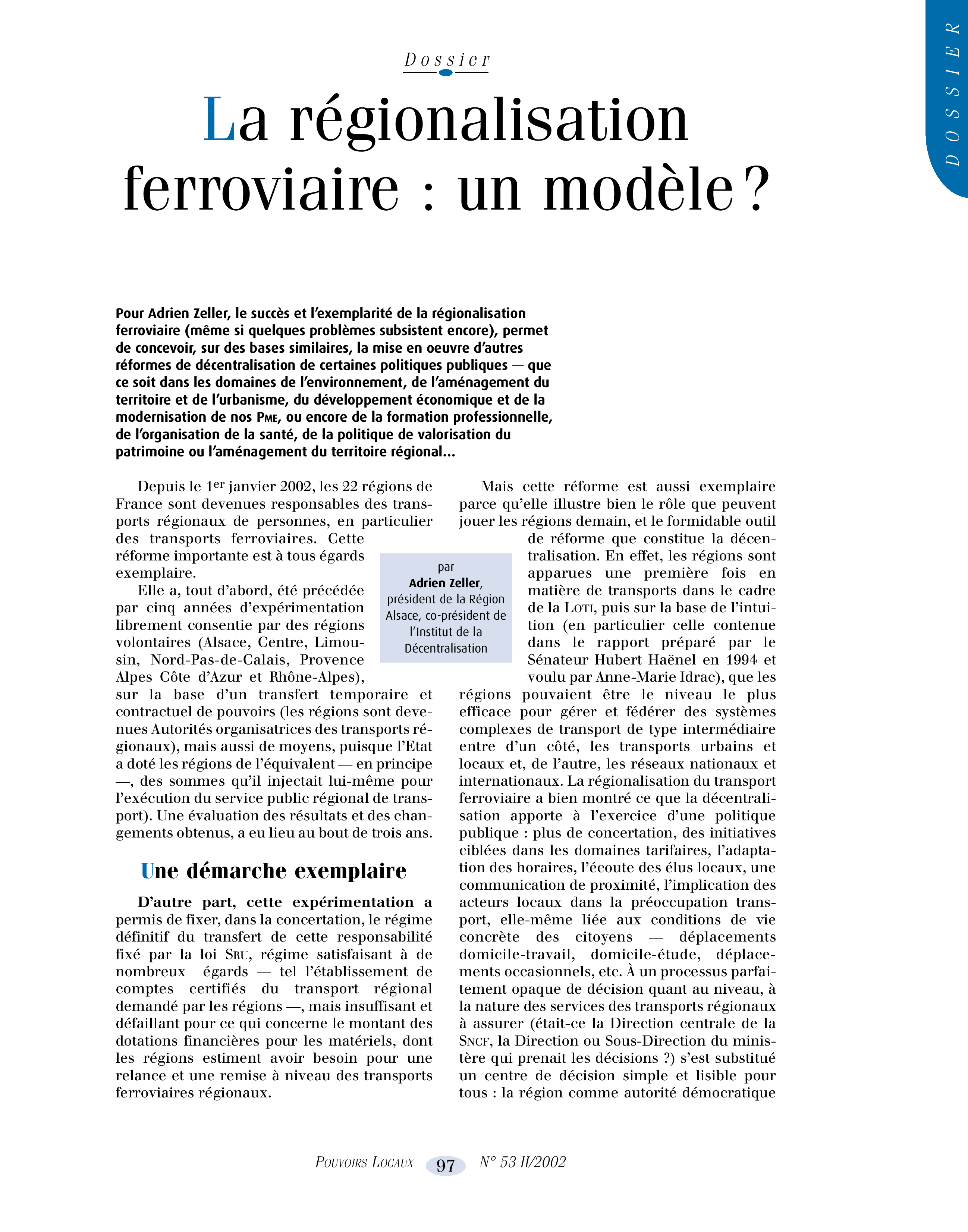 Article : La régionalisation ferroviaire : un modèle ?