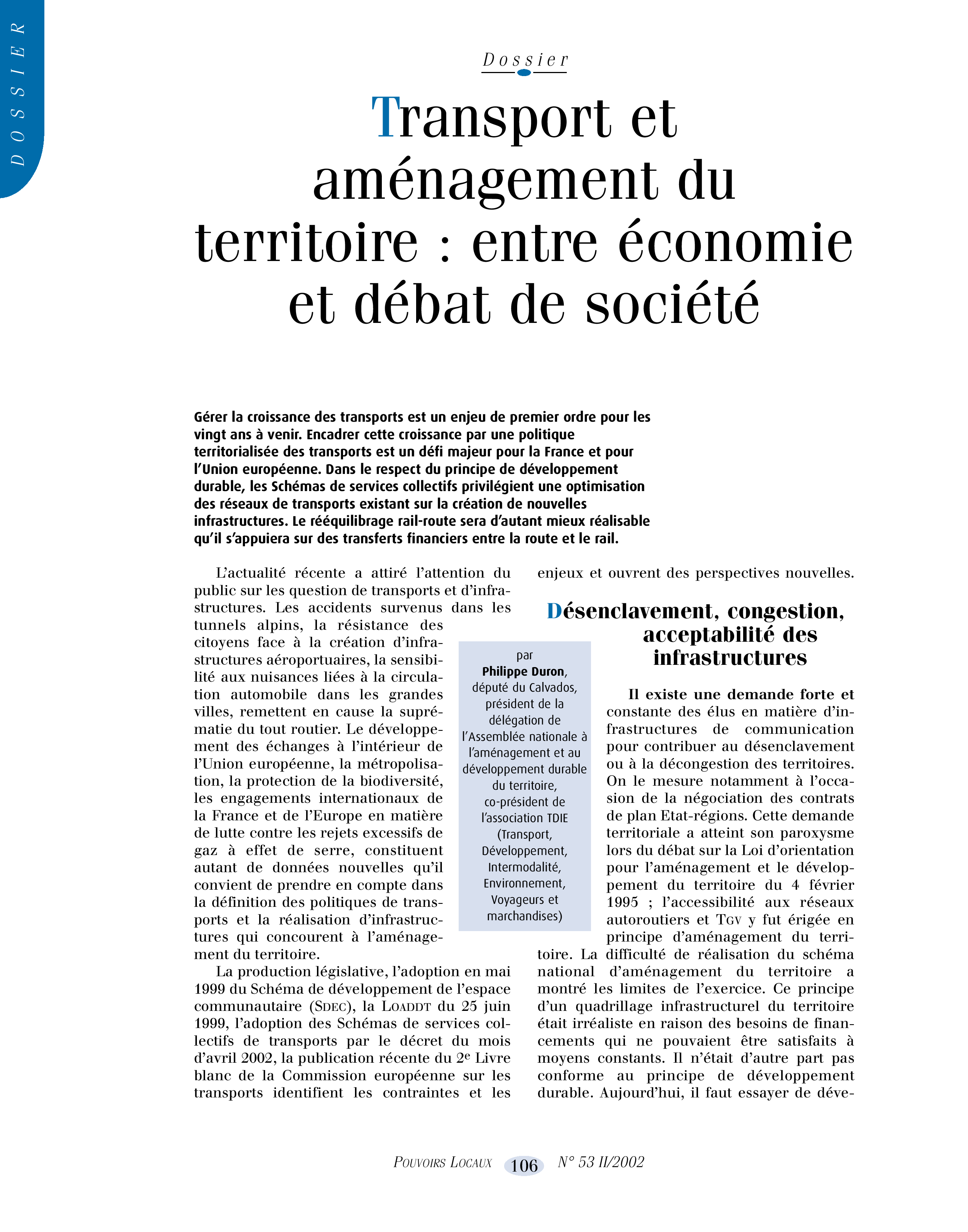 Article : Transport et aménagement du territoire : entre économie et débat de société