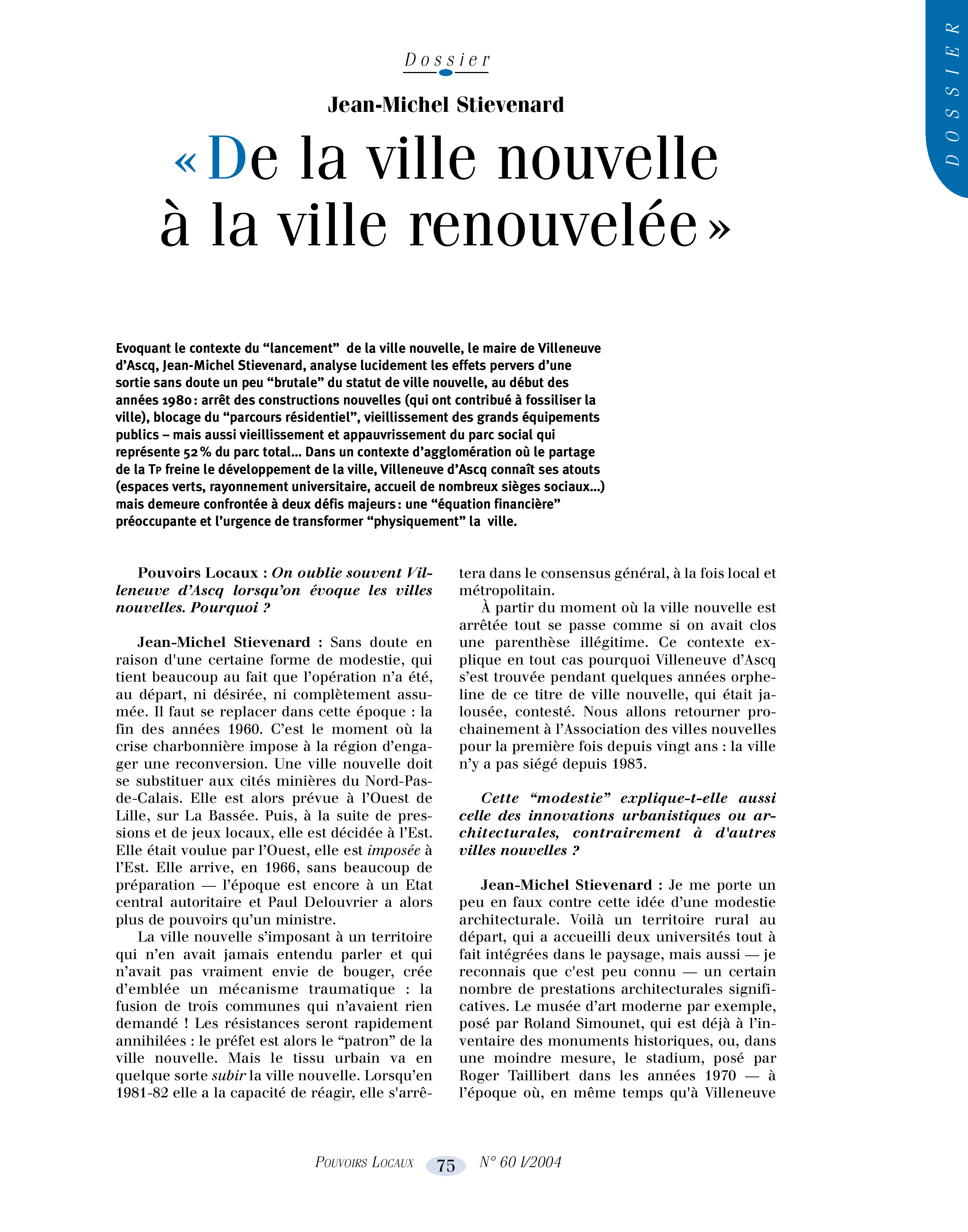 Article : « De la ville nouvelle à la ville renouvelée »