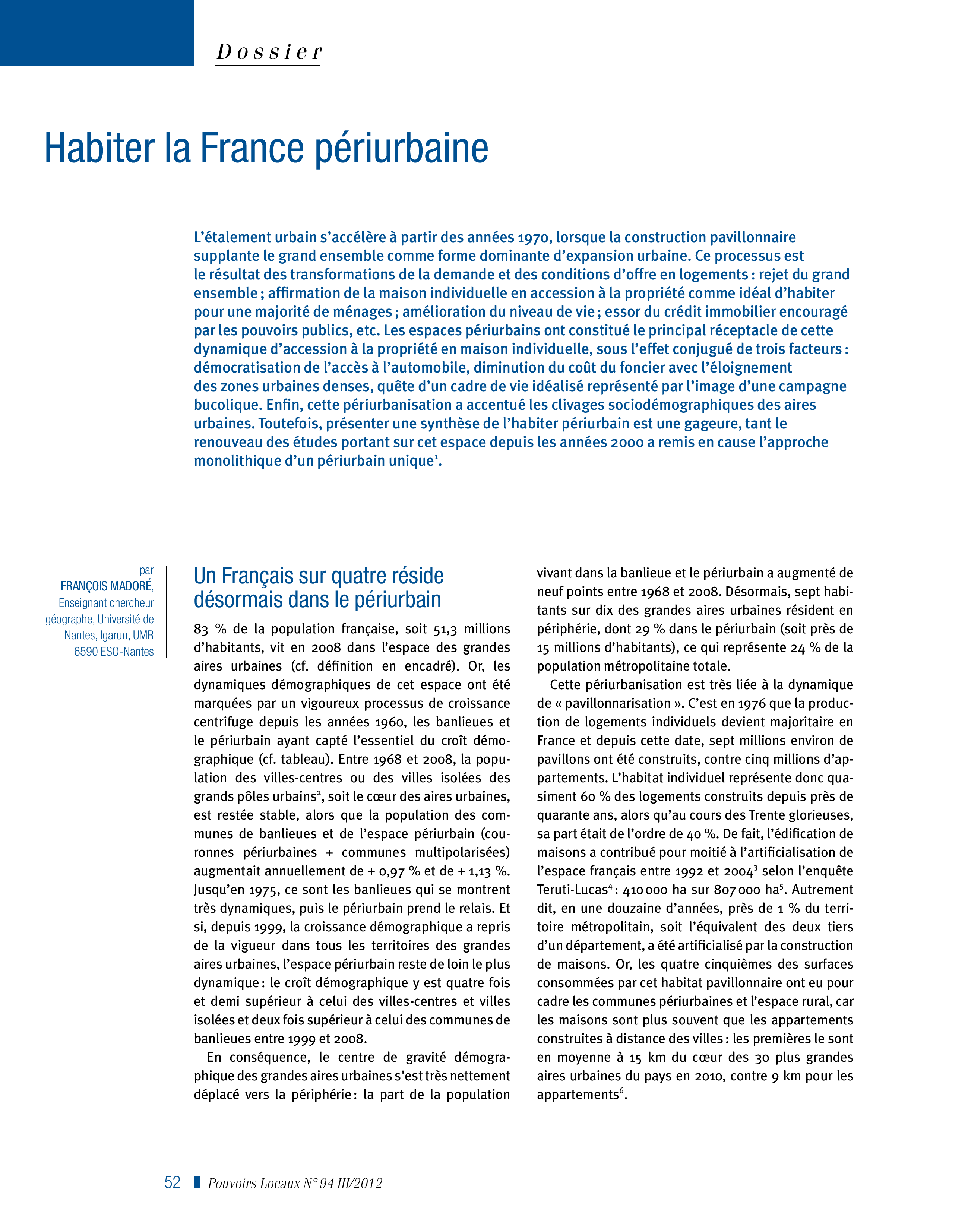 Article : Habiter la France périurbaine