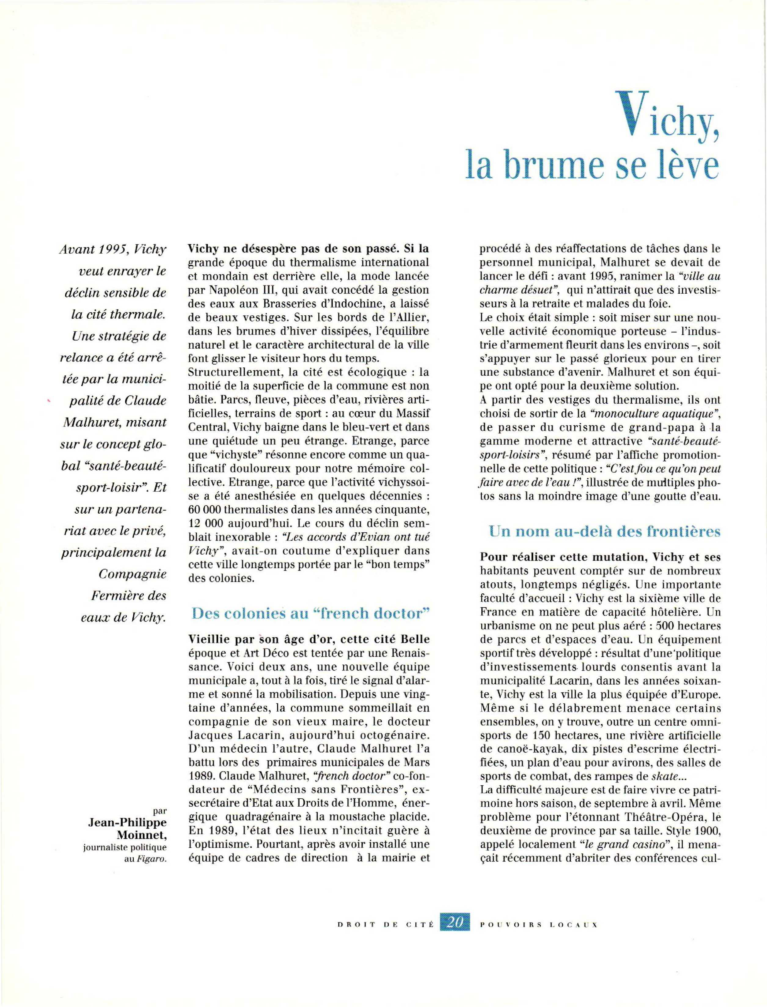 Article : Vichy, la brume se lève. Entretien avec Malhuret Cl.