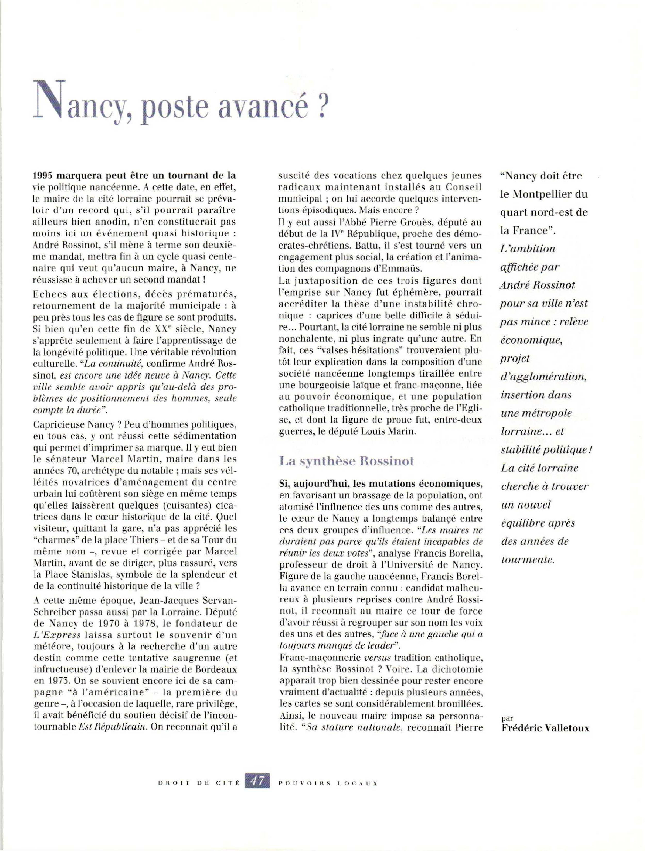 Article : Nancy, poste avancé ?