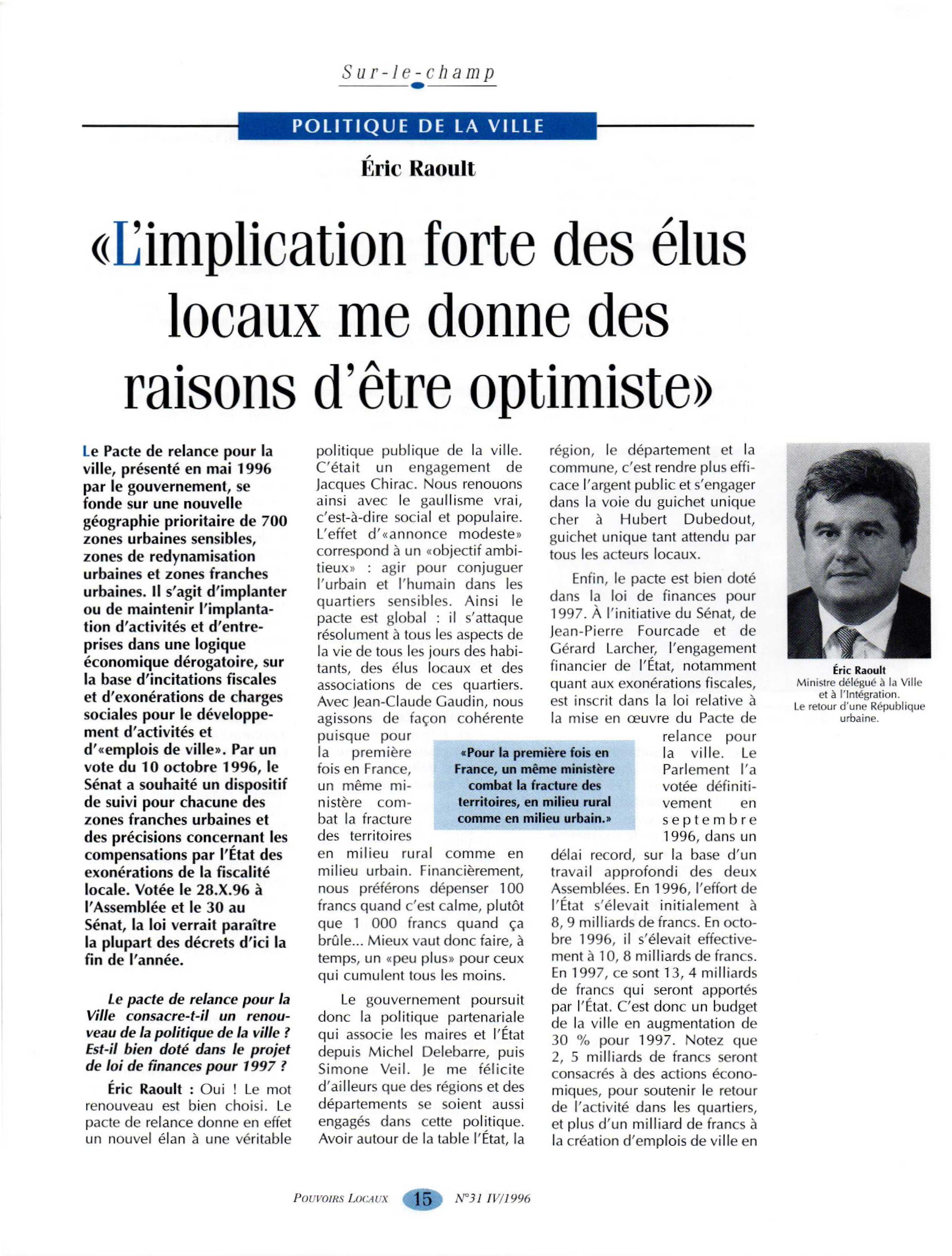 Article : Politique de la ville - Entretien avec Eric Raoult
