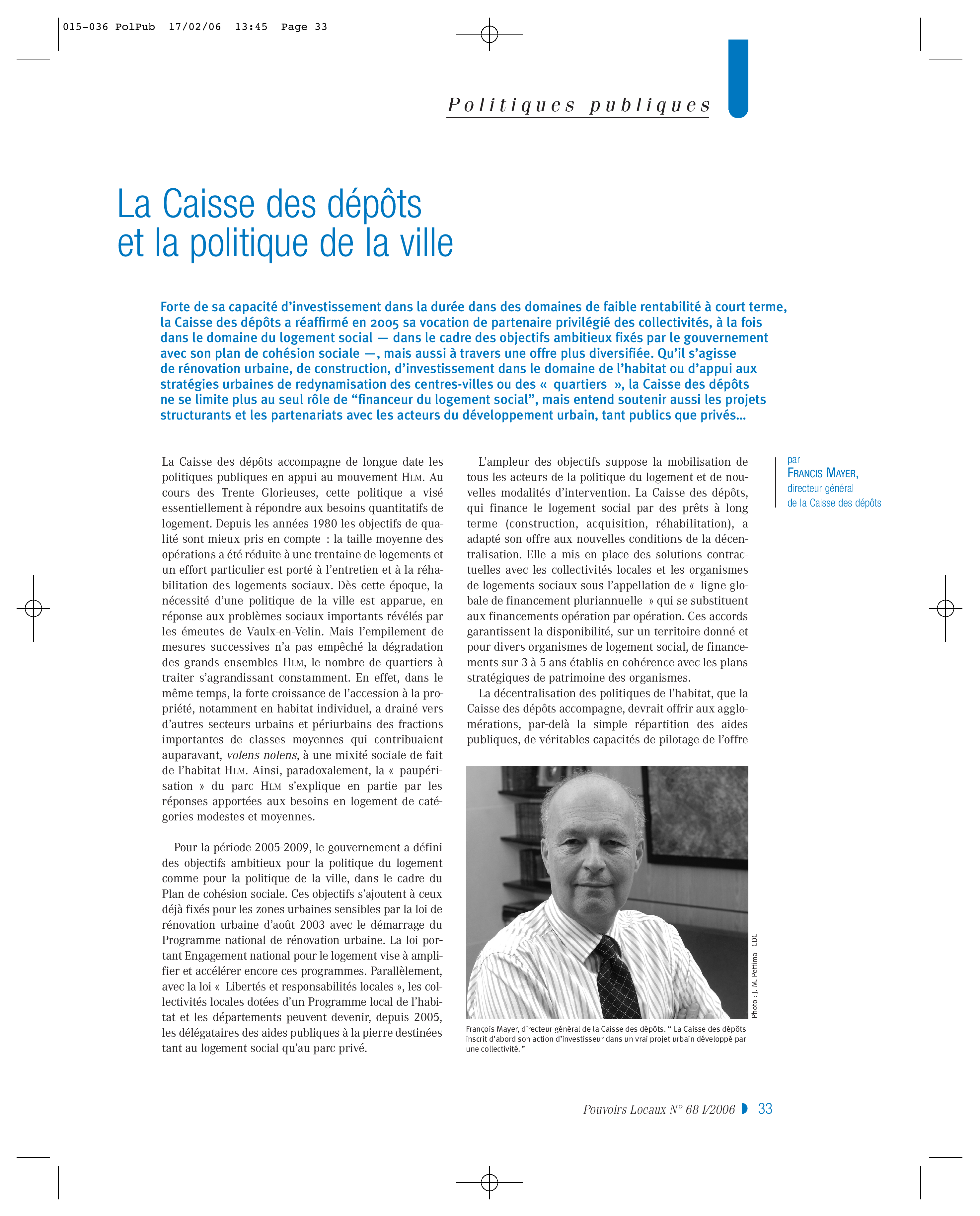 Article : La Caisse des dépôts et la politique de la ville
