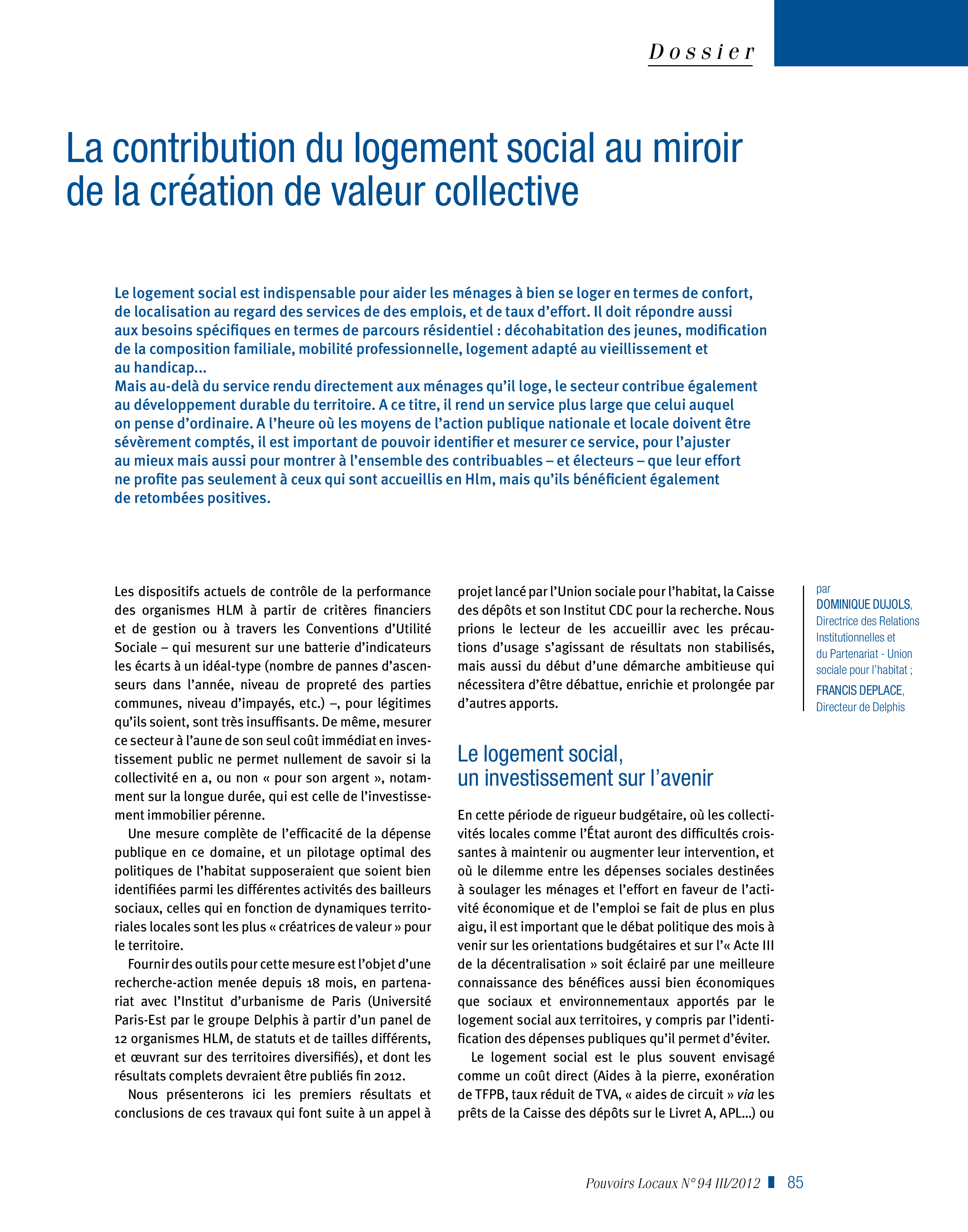 Article : La contribution du logement social au miroir de la création de valeur collective