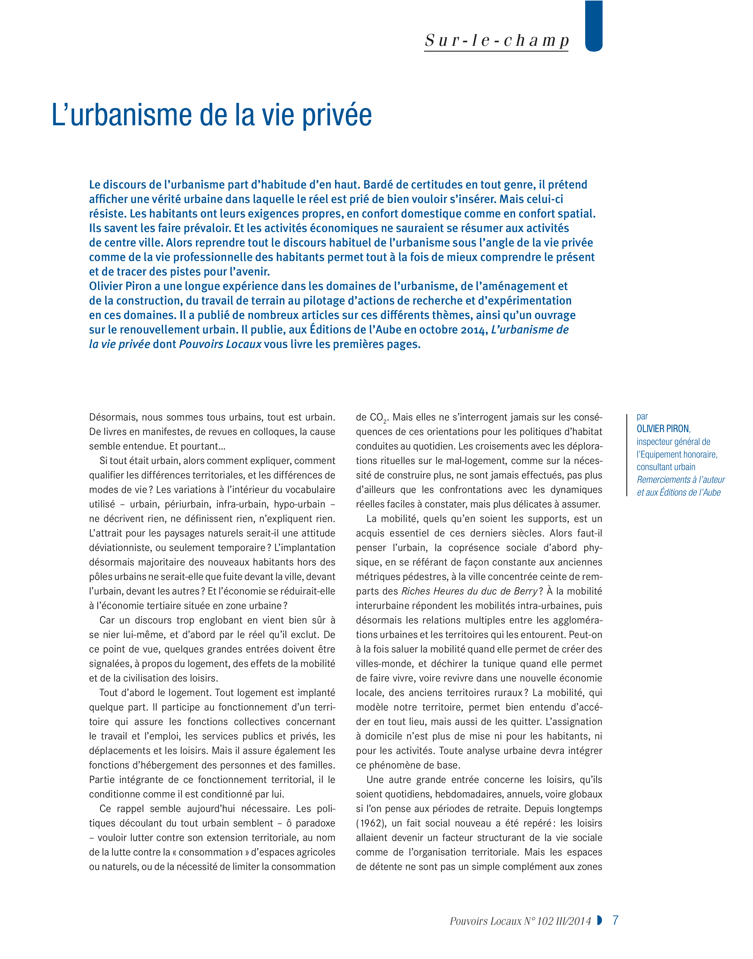 Article : L’urbanisme de la vie privée