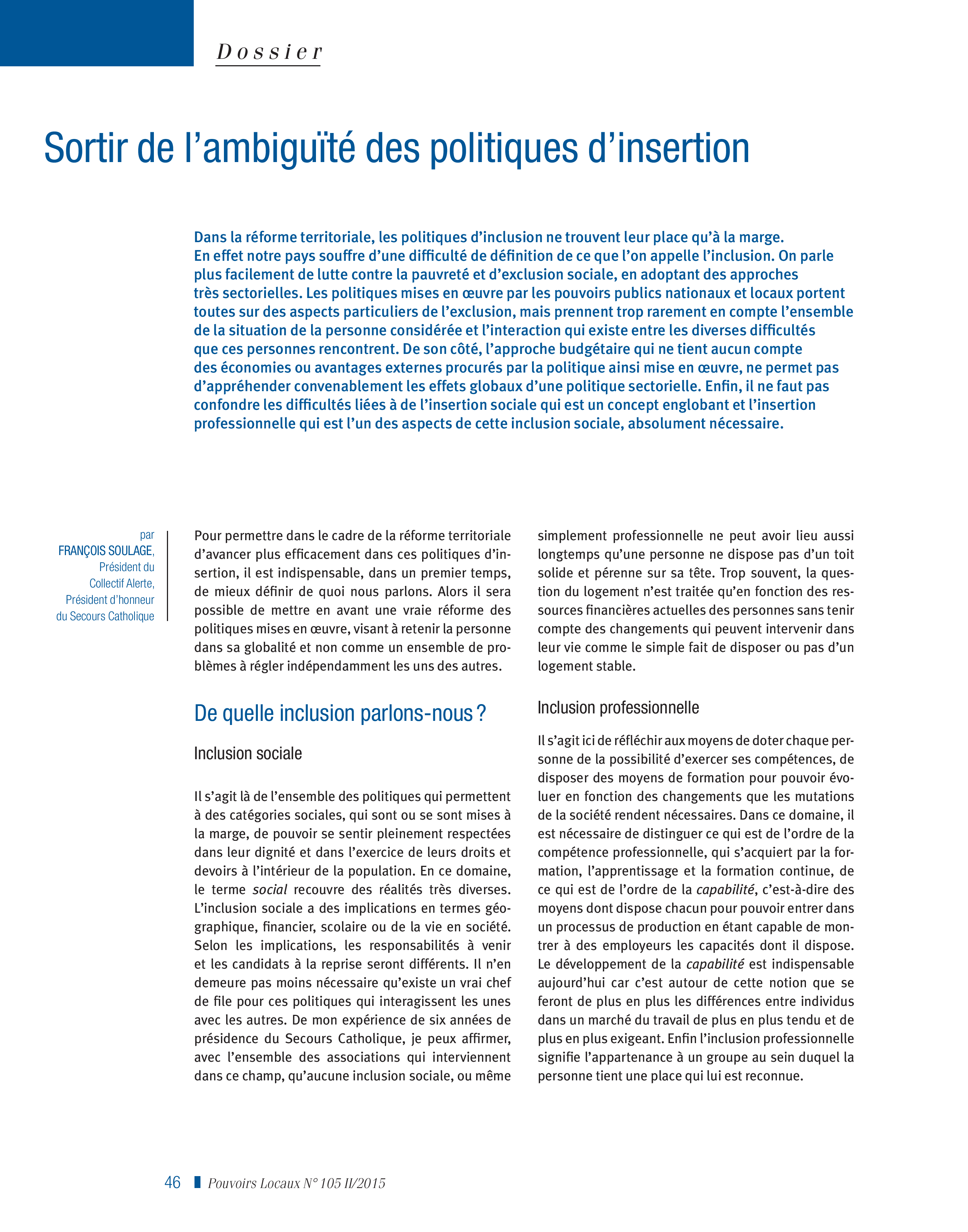 Article : Sortir de l’ambiguïté des politiques d’insertion