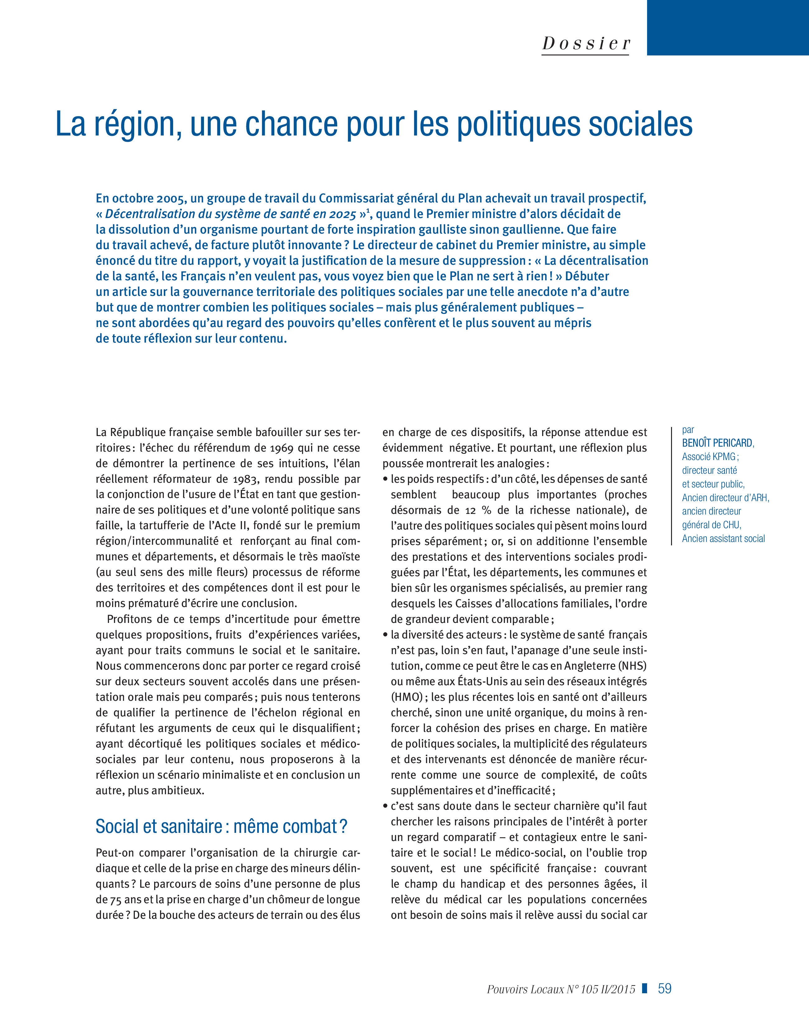 Article : La région, une chance pour les politiques sociales