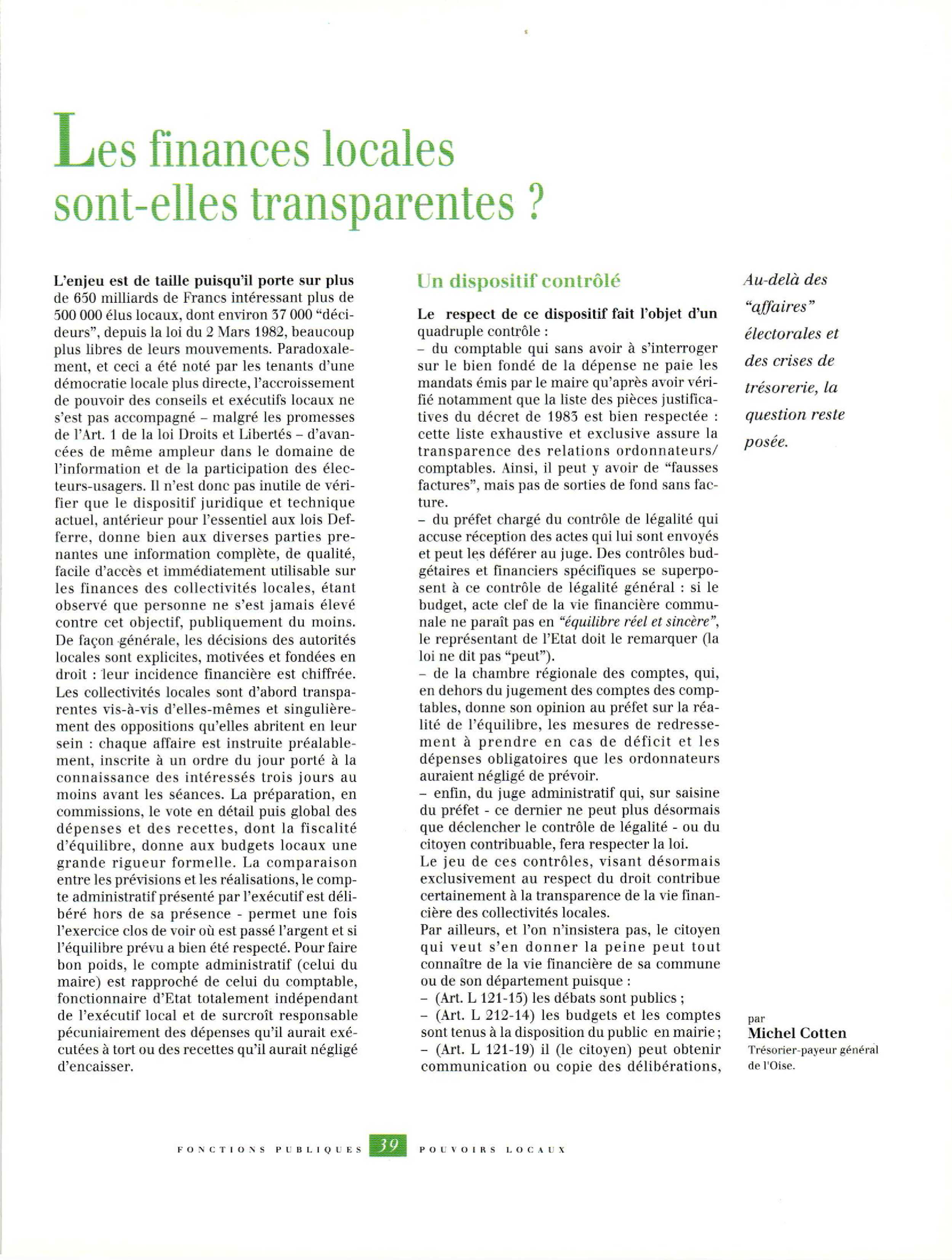 Article : Les finances locales sont-elles transparentes ?