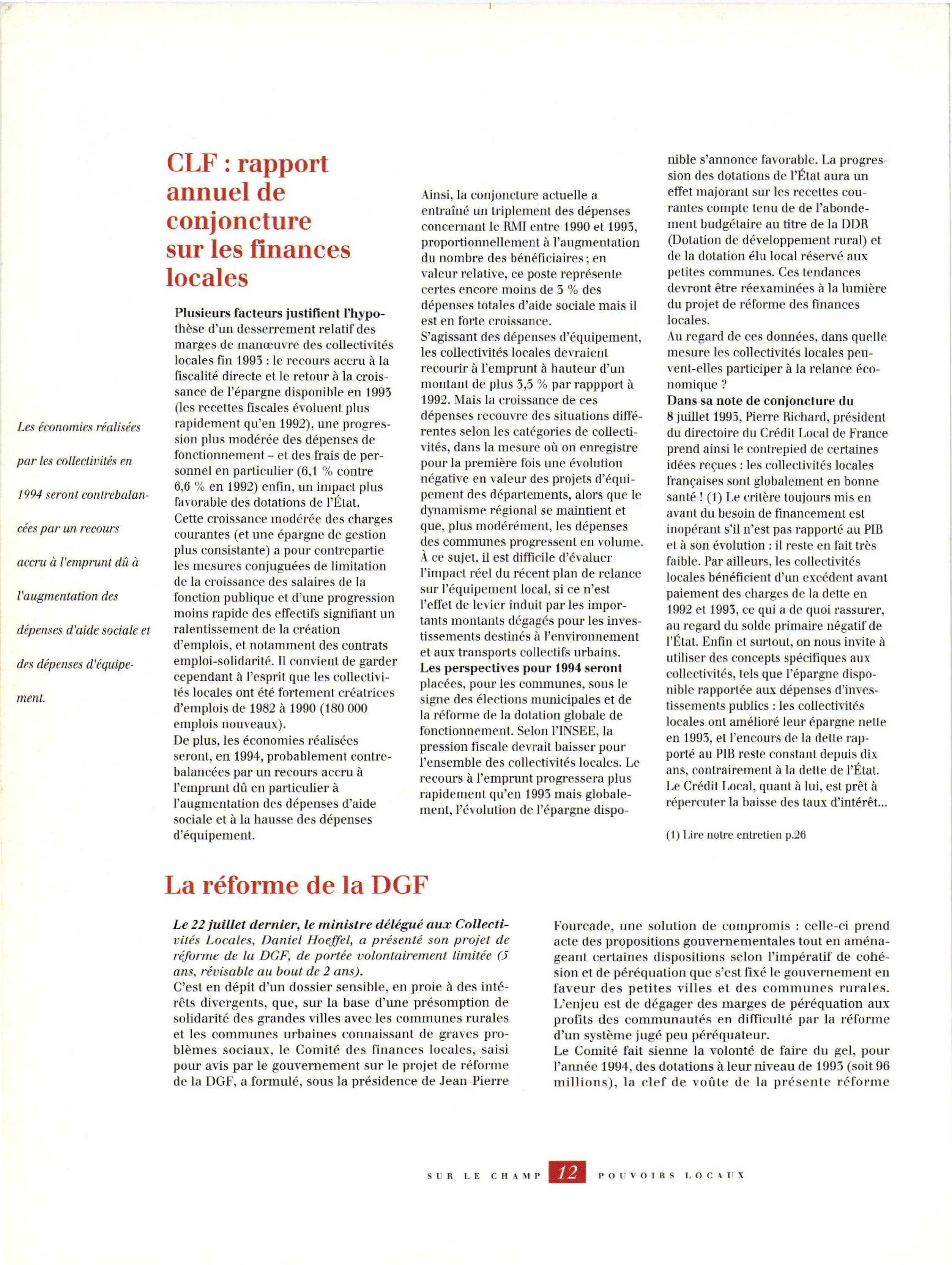 Article :  La réforme de la DGF