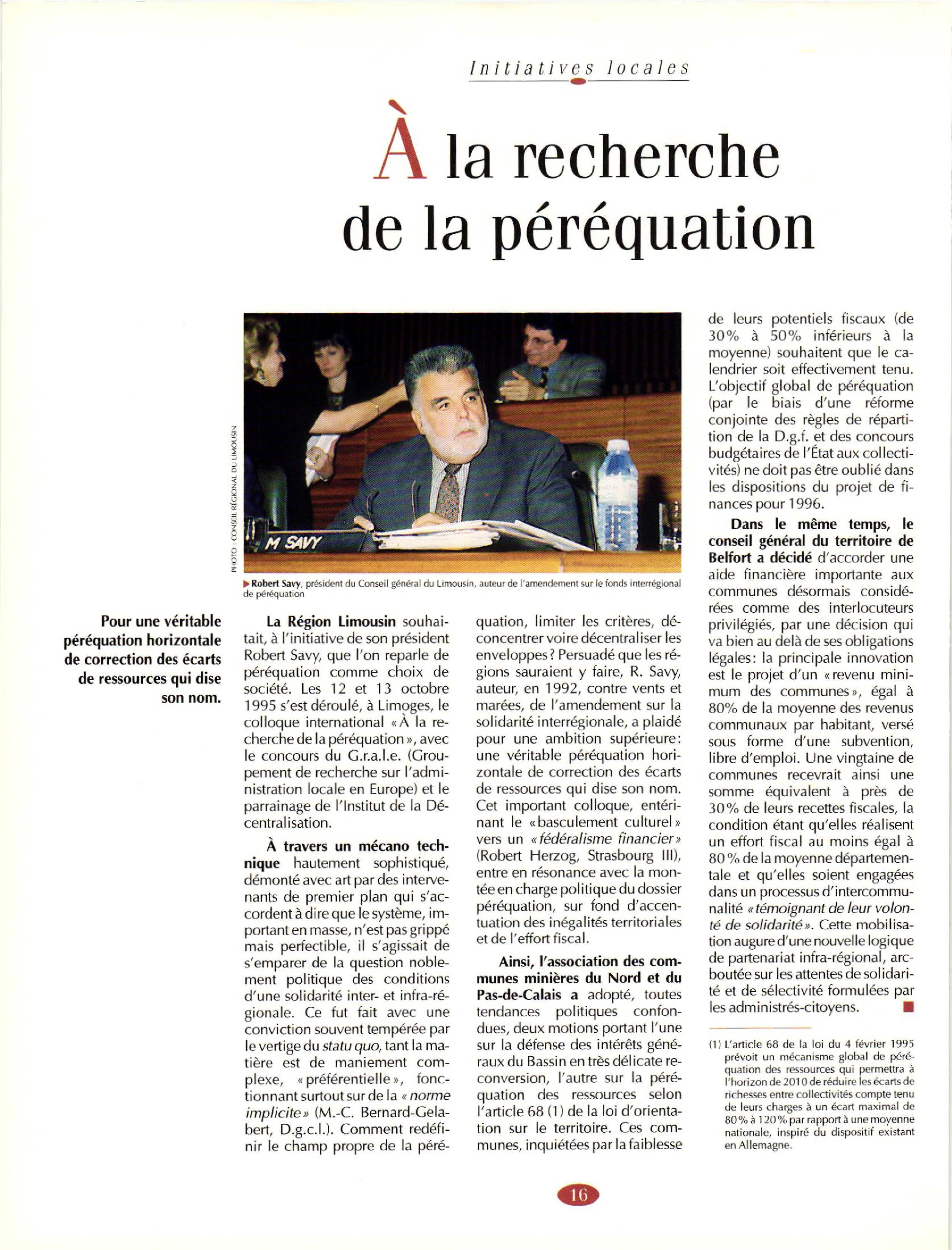 Article : À la recherche de la péréquation, Initiatives locales