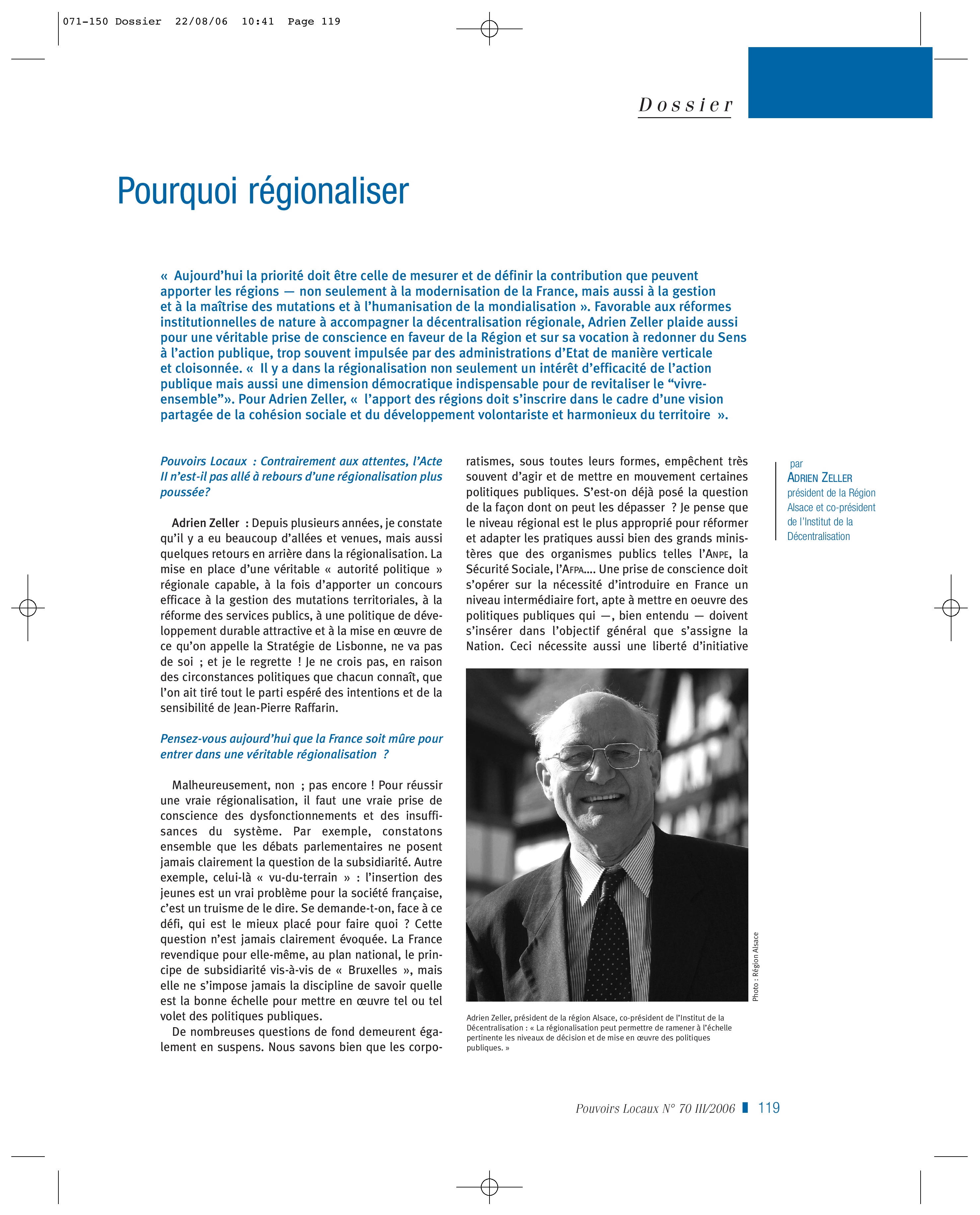 Article : Pourquoi régionaliser