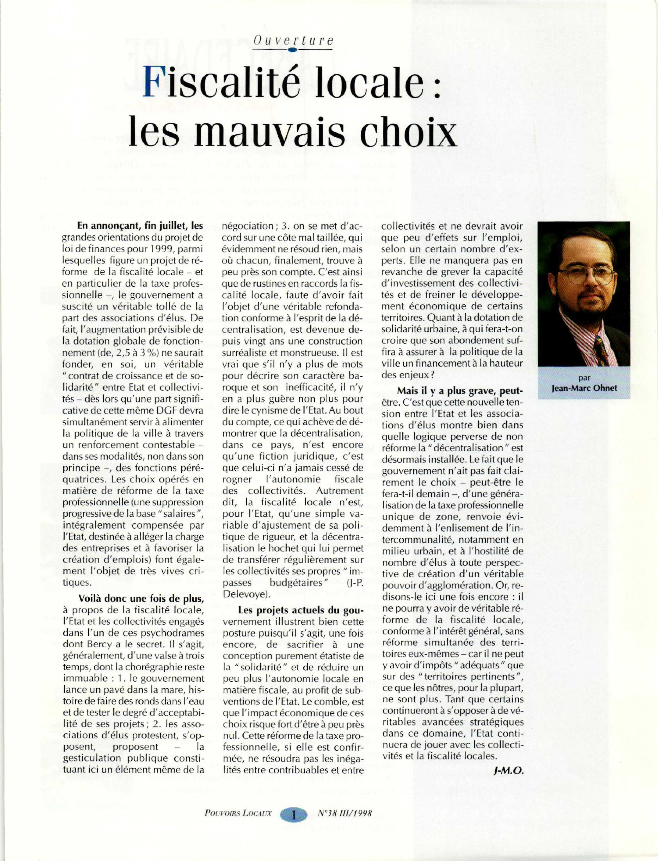 Article : Fiscalité locale : les mauvais choix