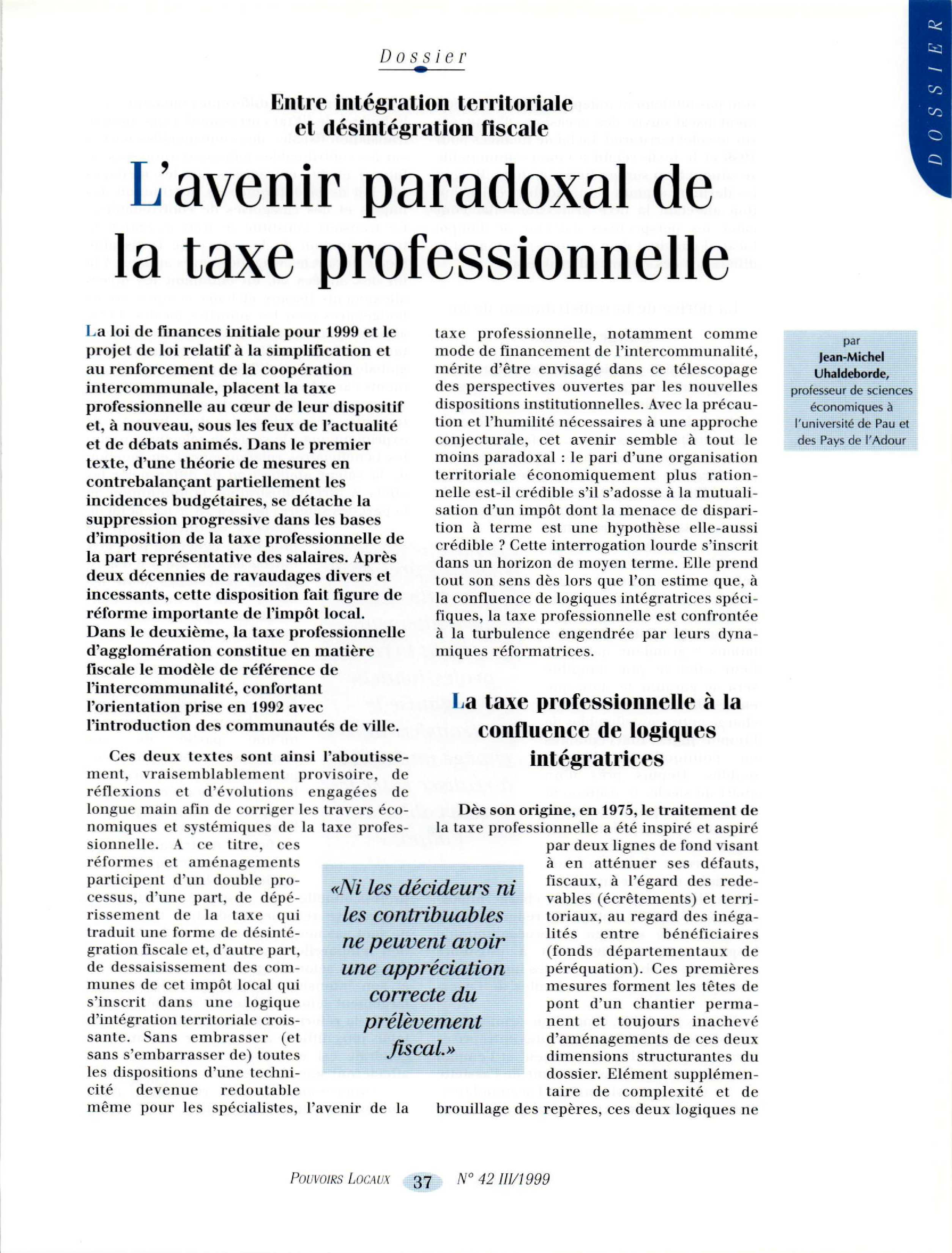 Article : L’avenir paradoxal de la taxe professionnelle