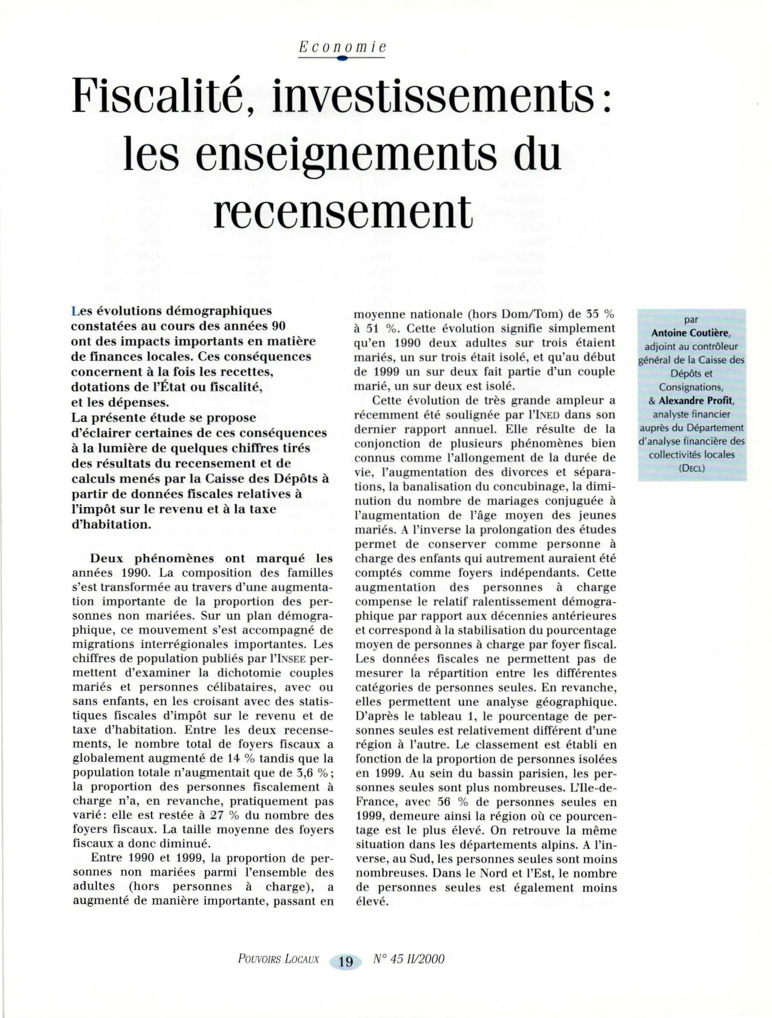Article : Fiscalité, investissements : les enseignements du recensement