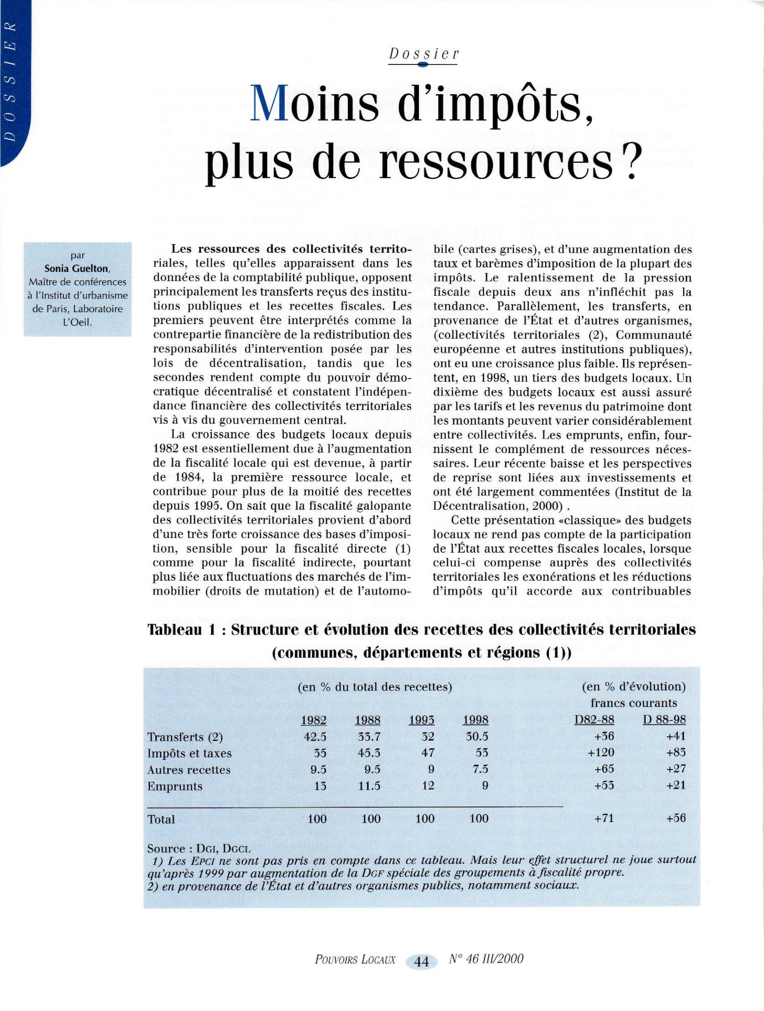Article : Moins d’impôts, plus de ressources ?