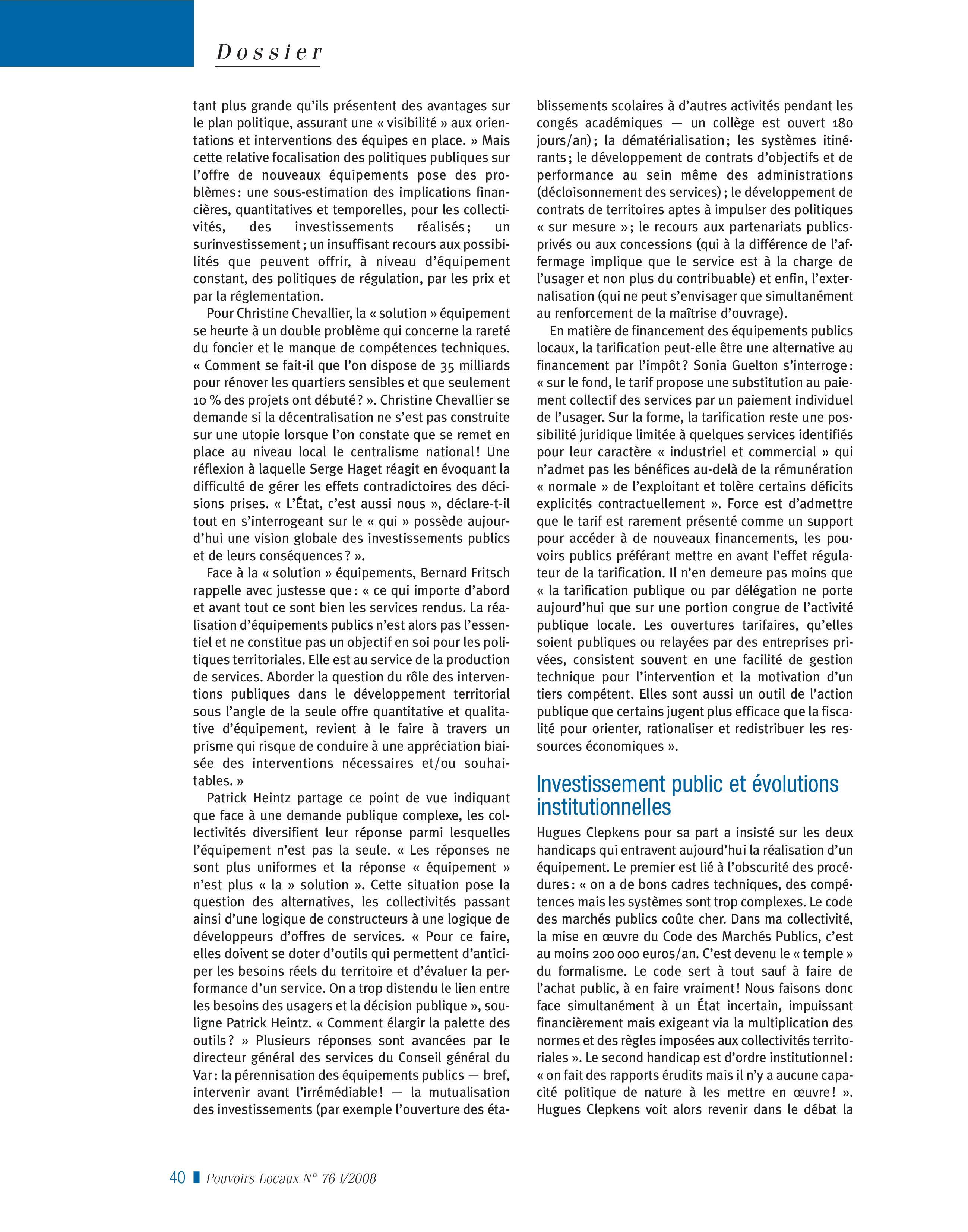 Article : L’investissement public local à la croisée des chemins