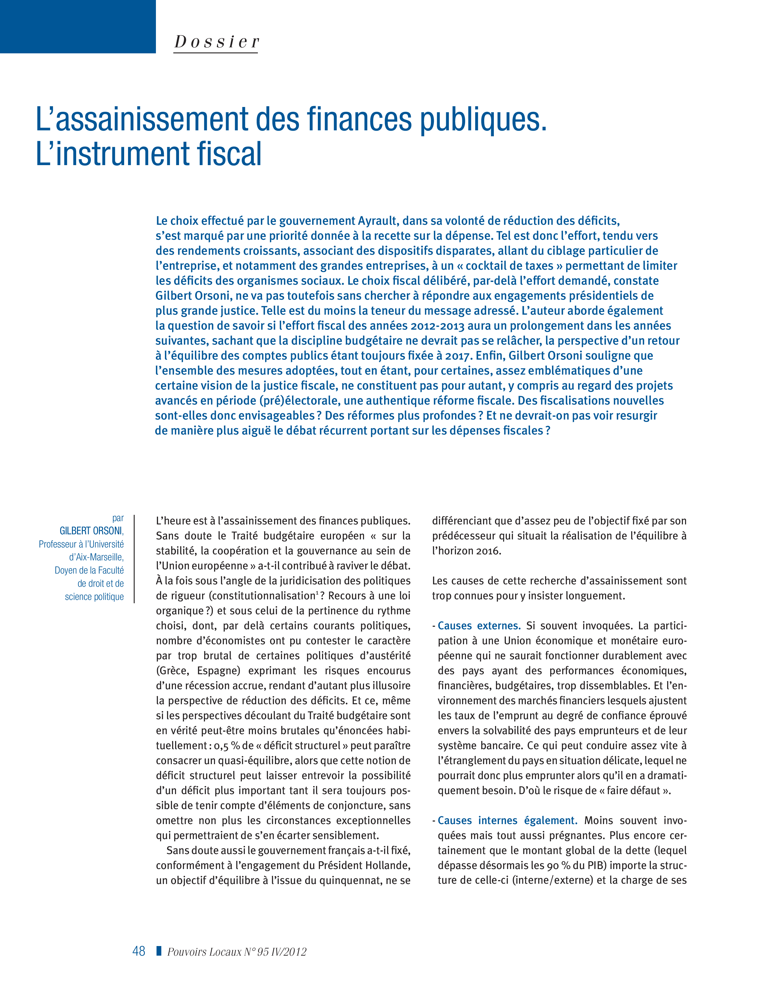 Article : L’assainissement des finances publiques. L’instrument fiscal. 