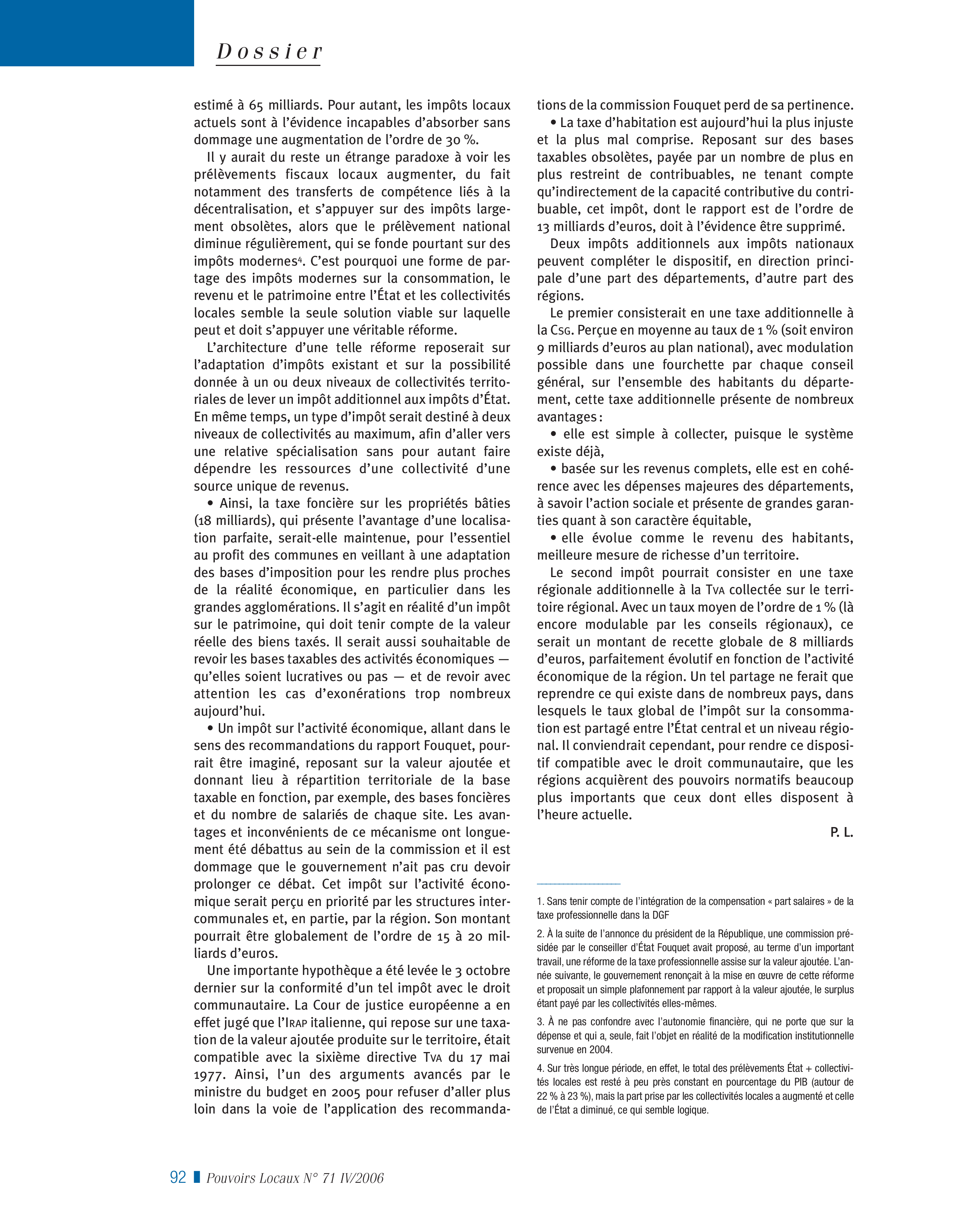 Article : Faire la révolution de la fiscalité locale